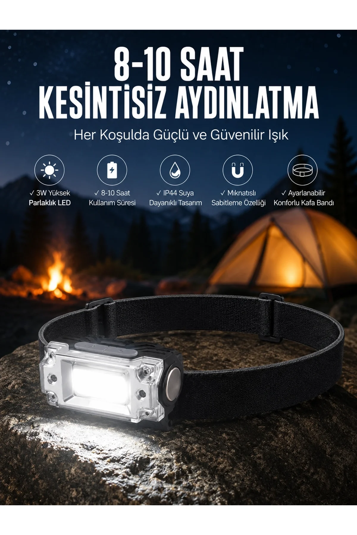 Kafa Lambası Kamp Feneri Balıkçı Feneri Başlıklı Suya Dayanıklı