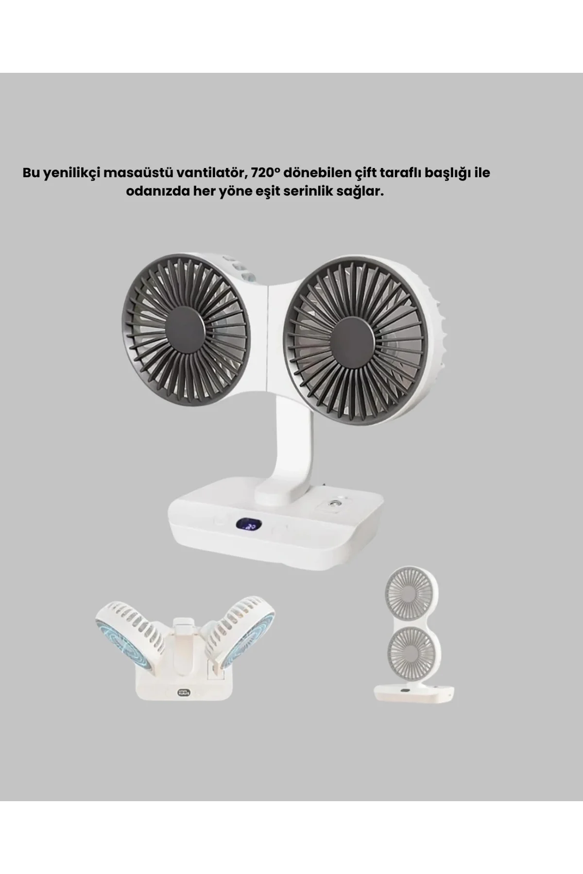 Kablosuz Usb Şarjlı 720° Döner Masaüstü Fan – Çift Taraflı Serinlik Ve Gece Lambası - Just Cheap Store Görsel 3