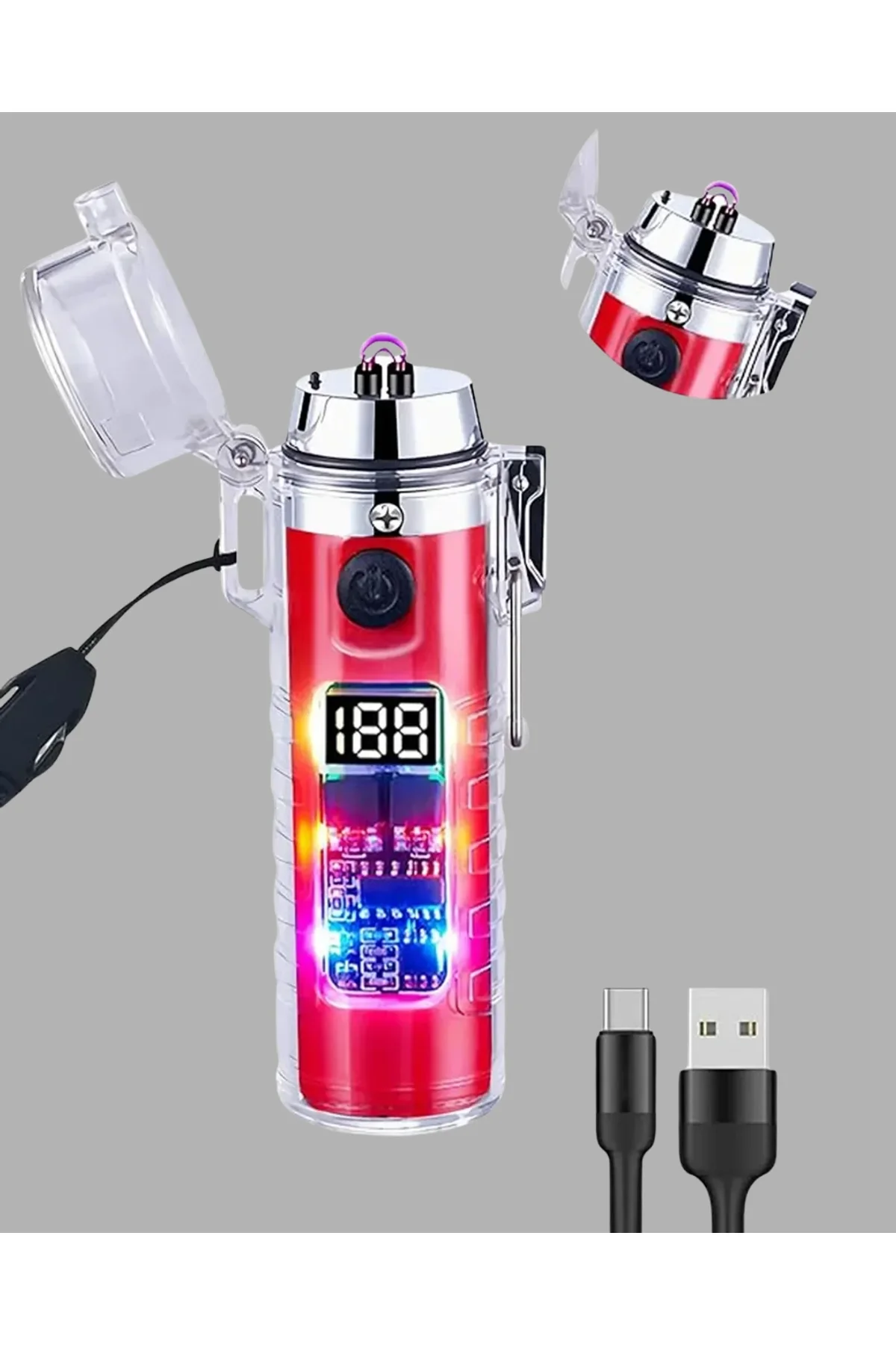 Güç Göstergeli Şarjlı Fenerli Usb Elektrikli Çakmak - Just Cheap Store Görsel 2