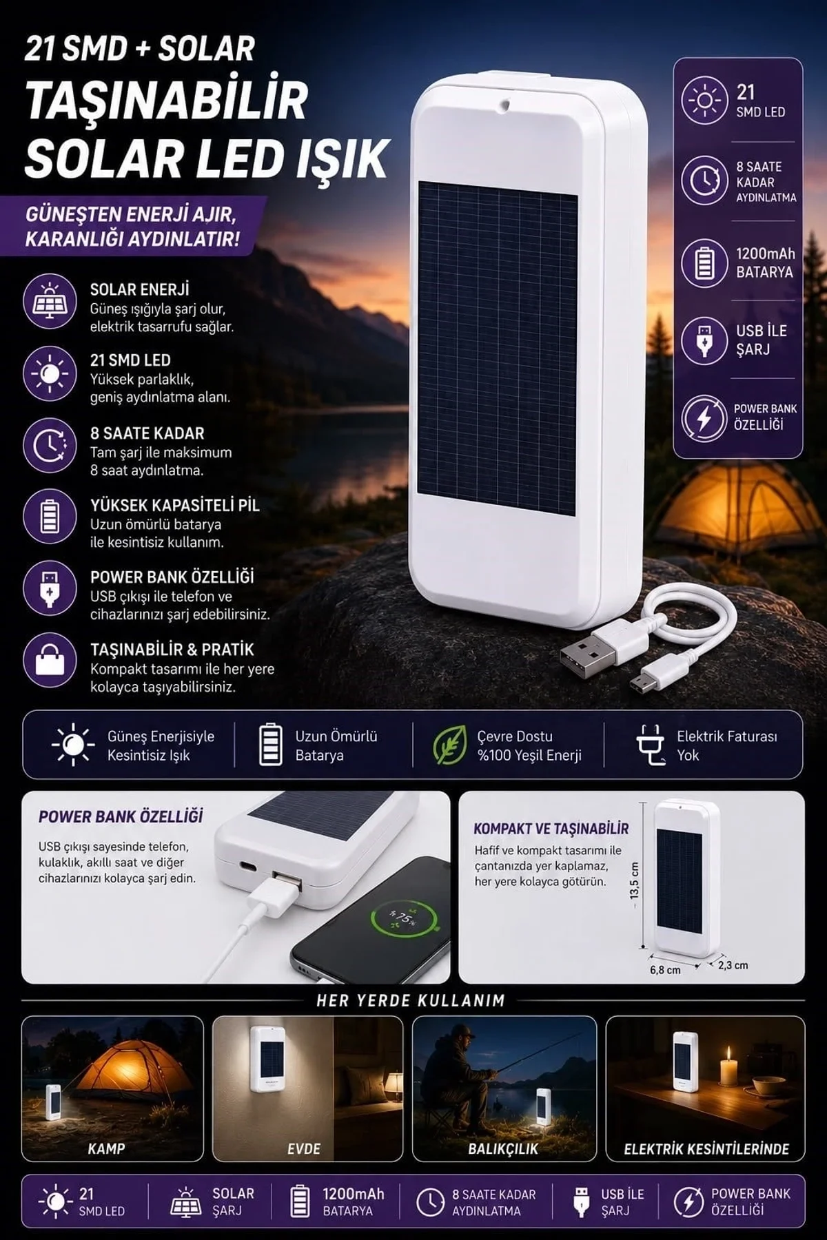 Taşınabilir Solar Led Power Bank - Just Cheap Store Görsel 2
