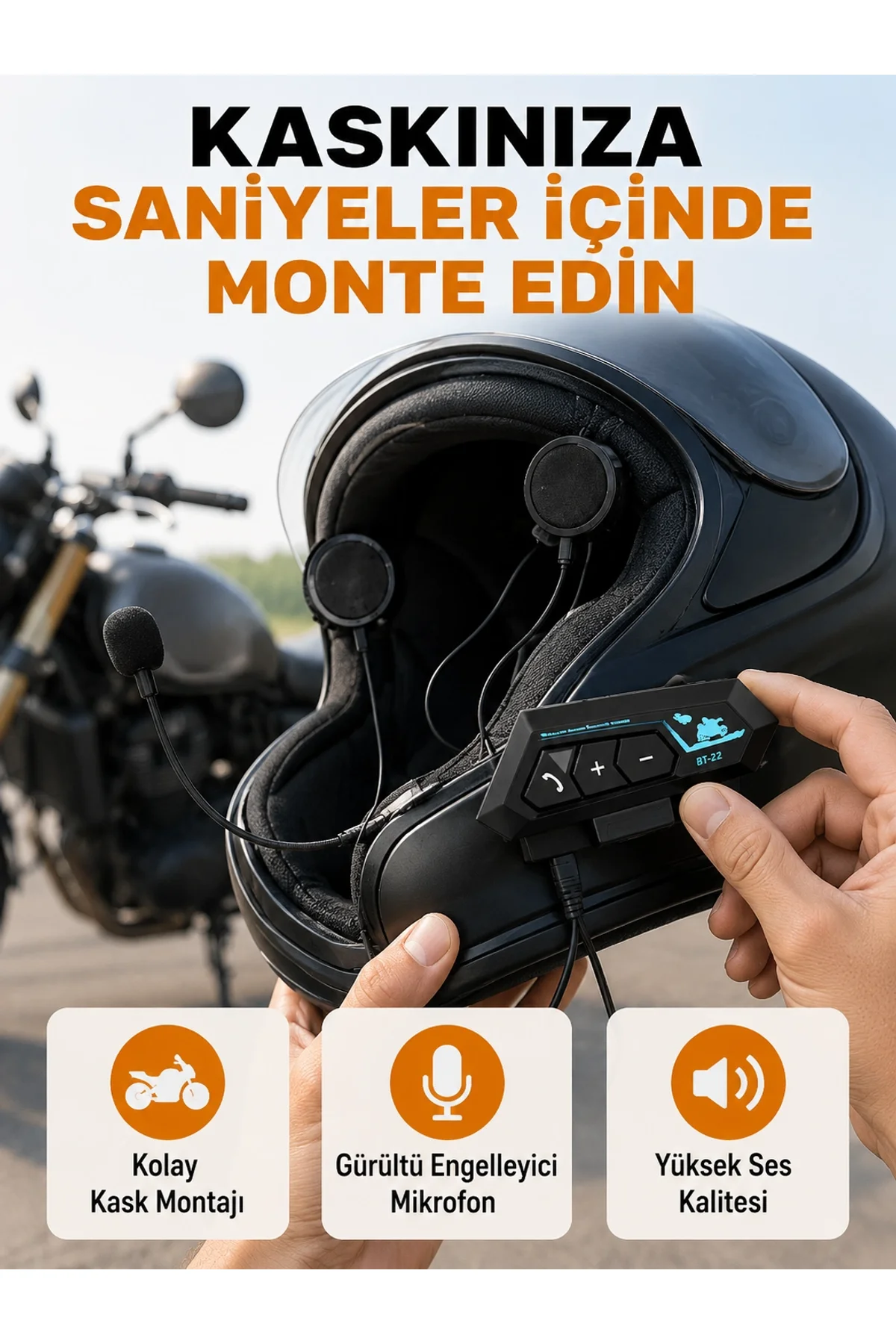 Bt22 Kask İçi Bluetooth Kulaklık Hızlı Eşleşme Ve Gürültü Önleyici Mikrofon Yeni Nesil