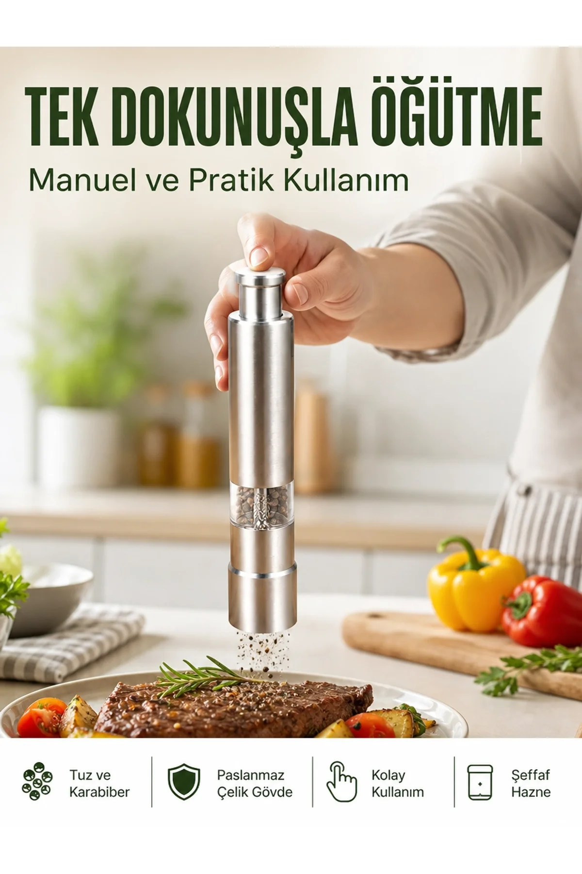 Orta Boy Kararbiber Ve Tuz Öğütücü – Kolay Kullanım, Şık Tasarım Yeni Nesil
