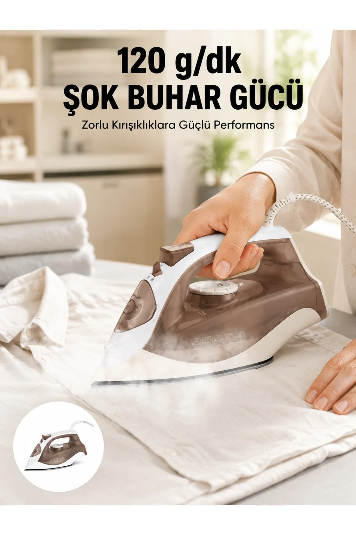 Seramik Tabanlı Buharlı Ütü 2200w Dikey Ütüleme 300ml Kahverengi