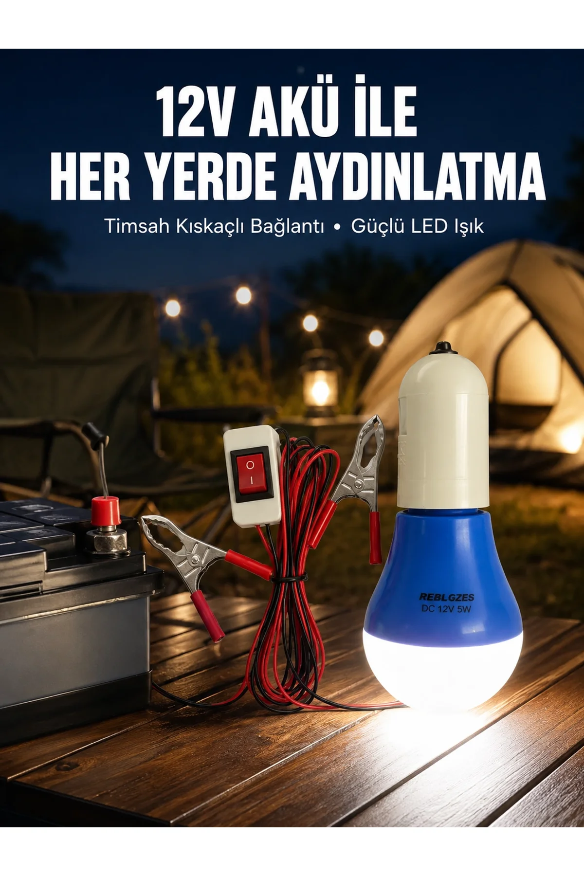 12v Led Ampul Timsah Kıskaçlı Taşınabilir Aydınlatma