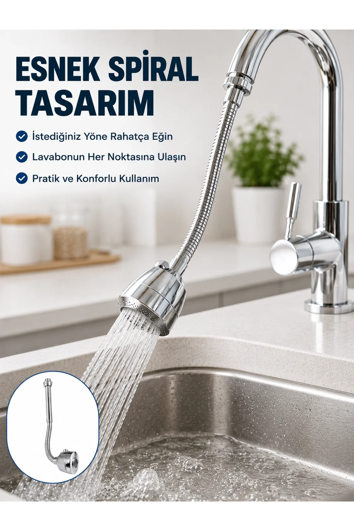 Çok Fonksiyonlu Musluk Uzatma Aparatı 360° Hareketli Krom Musluk Başlığı