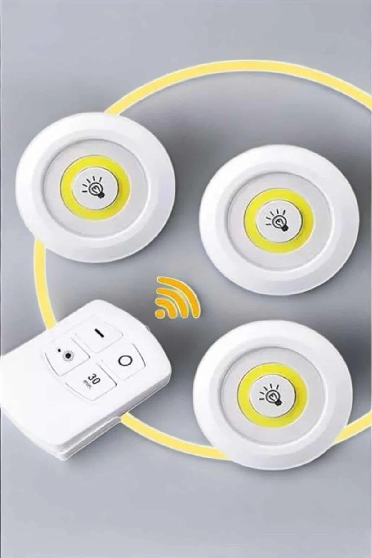 Led Lamba 3'lü Uzaktan Kumandalı Yapışkanlı Beyaz Işık (kopya) - Just Cheap Store Görsel 3