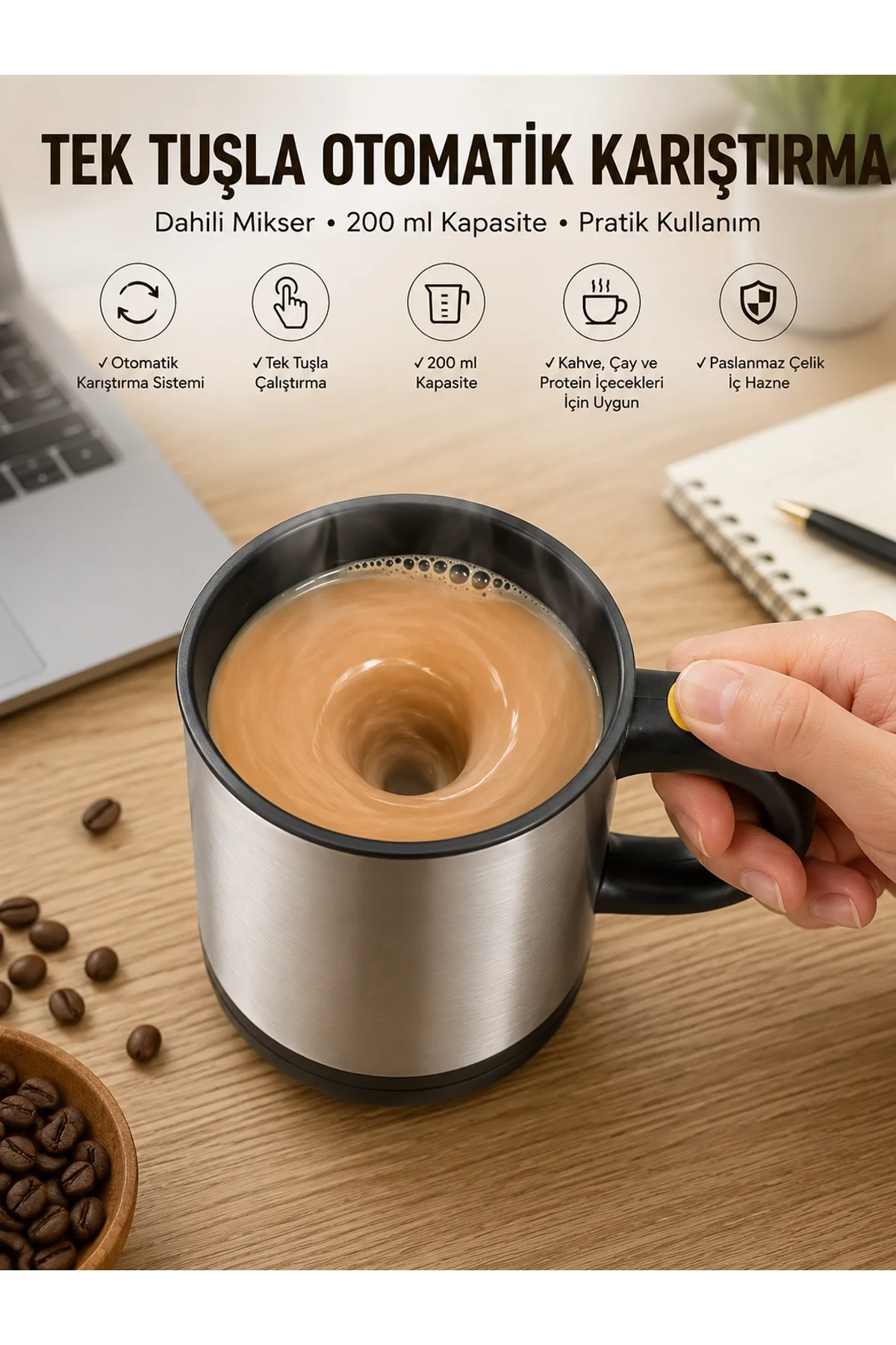 Mikser Kupa Yazılı Mug Bardak Karıştırma Özelliği