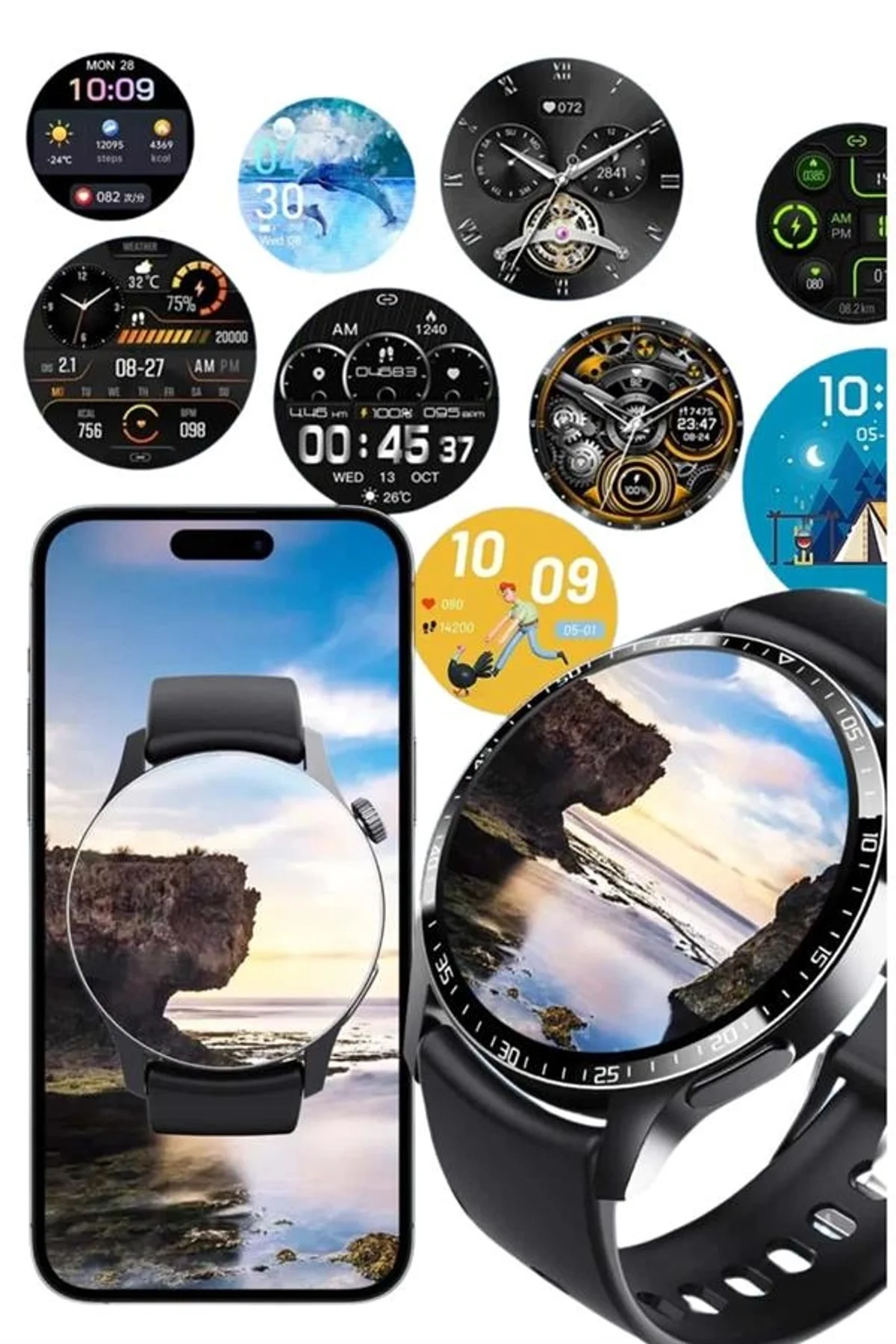 Amoled Ekran Metal Deri Silikon Kordonlu Uyku Ve Sağlık Takibi - Just Cheap Store Görsel 4