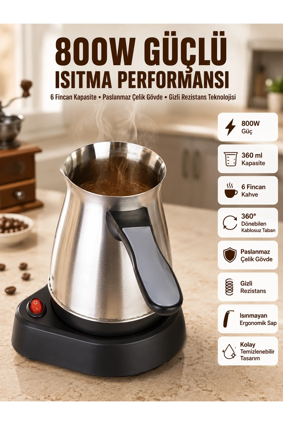 Yeni Nesil Türk Kahve Makinesi Cezvesi Siyah Gri Kablolu Pratik