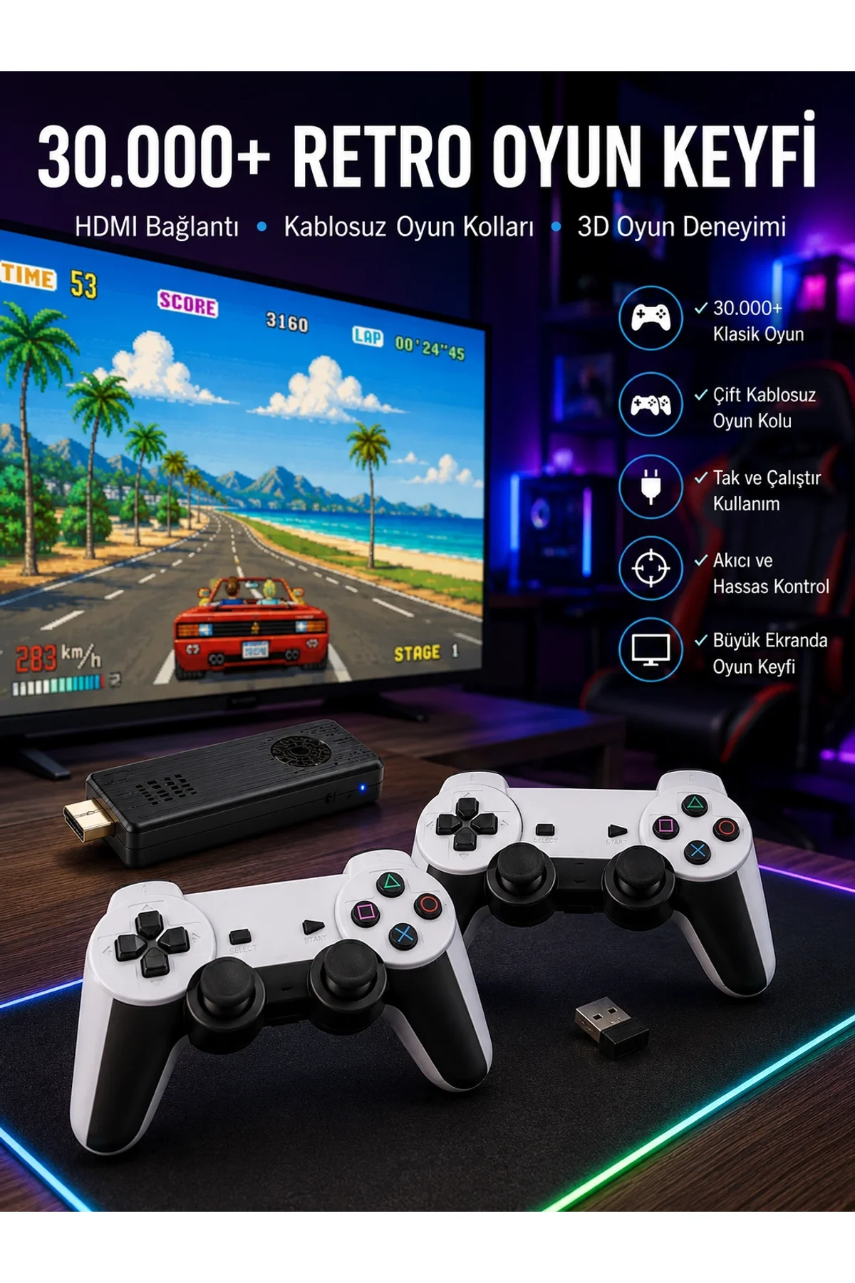 Joystick Çift Kollu Oyun Kolu Retro Oyun Yüksek Çözünürlüklü 3d Game Yeni Nesil