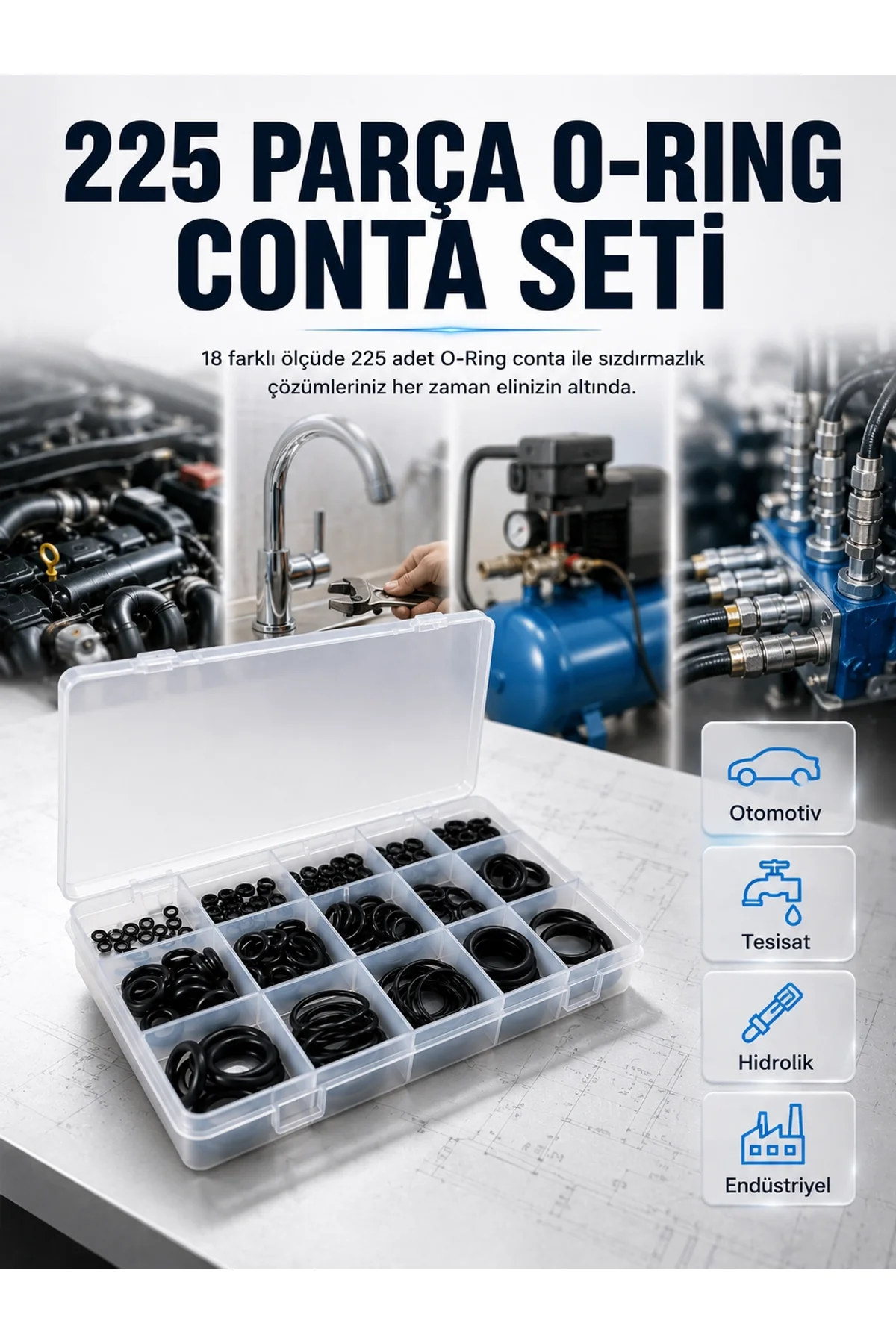 18 Ölçü O-ring Conta Seti Otomotiv, Tesisat Ve Hidrolik İçin Kauçuk Conta Kiti
