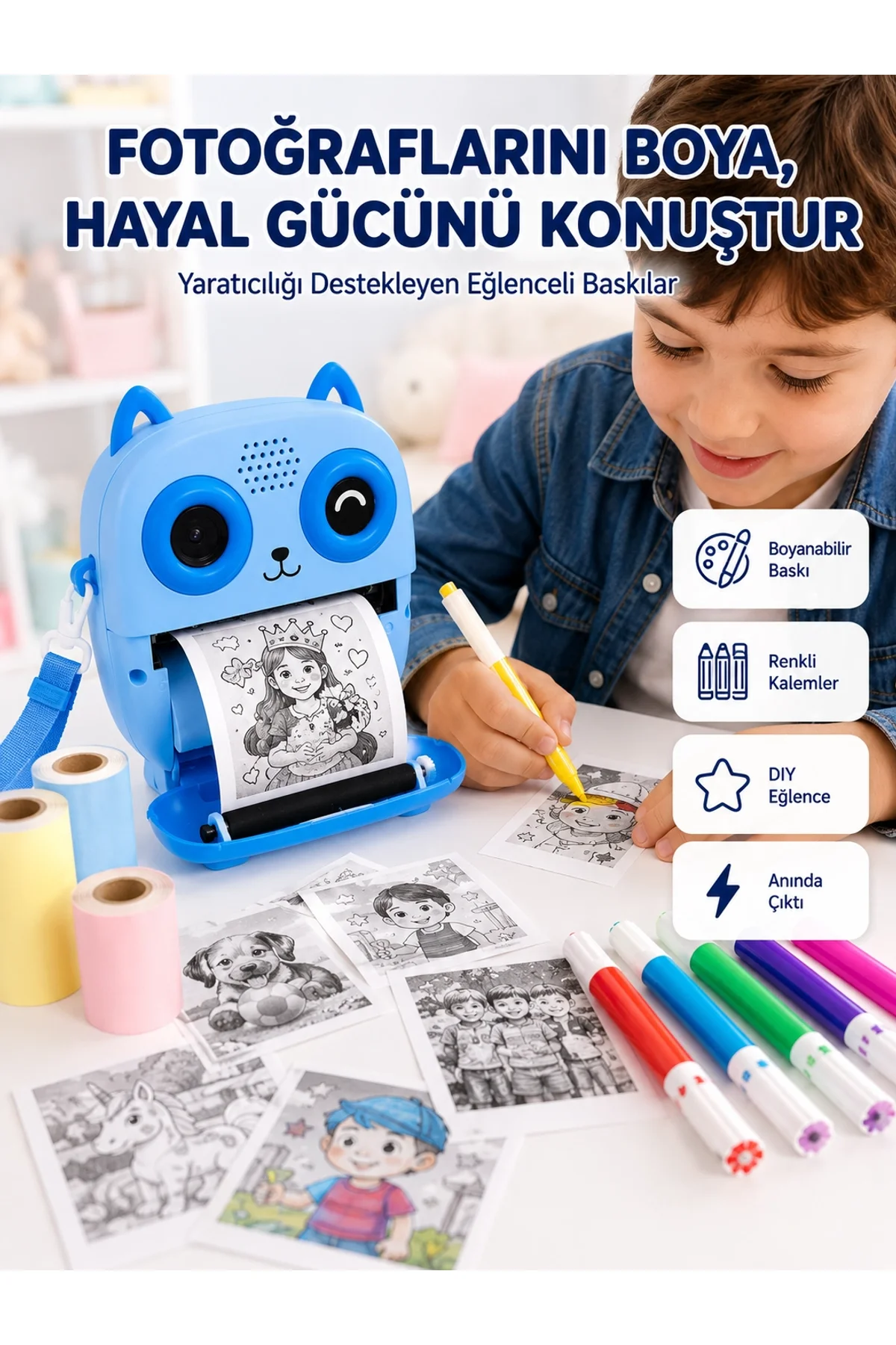 Anında Fotoğraf Basan Çocuk Kamerası Eğitici Ve Eğlenceli Termal Yazıcılı