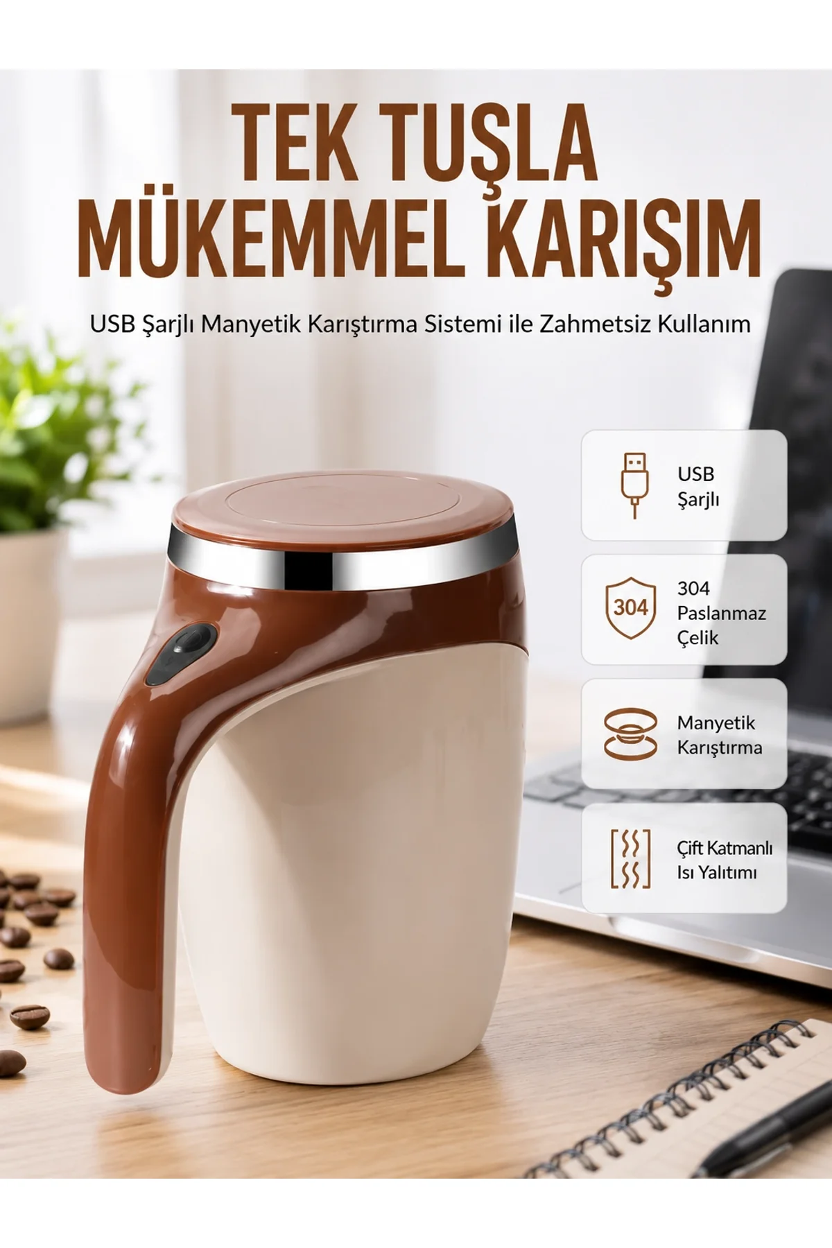 Usb Şarjlı Elektrikli Karıştırıcı Kupa – Sıcak &amp; Soğuk İçecekler İçin