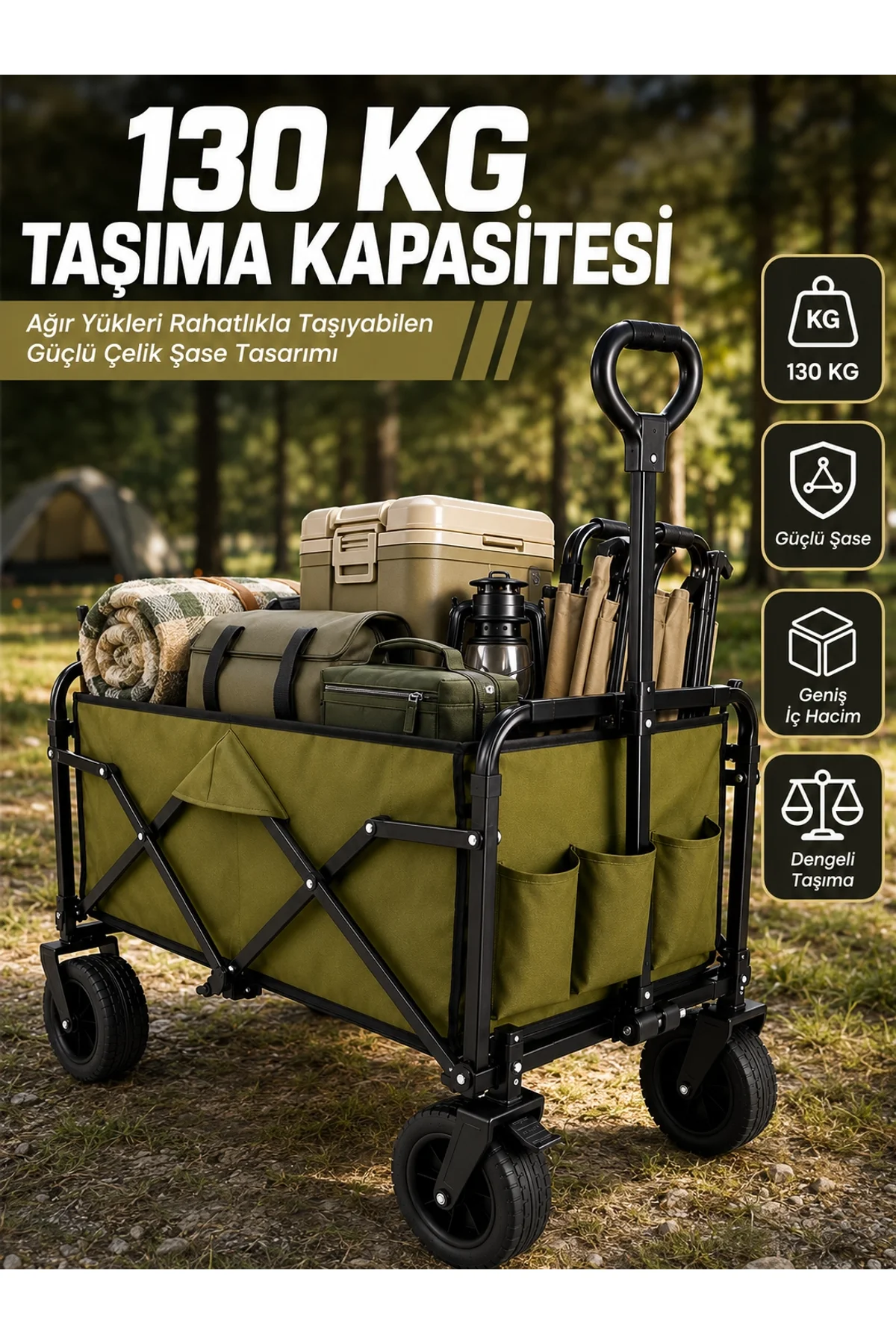 Kamp, Piknik, Plaj Ve Alışveriş İçin Çok Amaçlı Katlanabilir Wagon