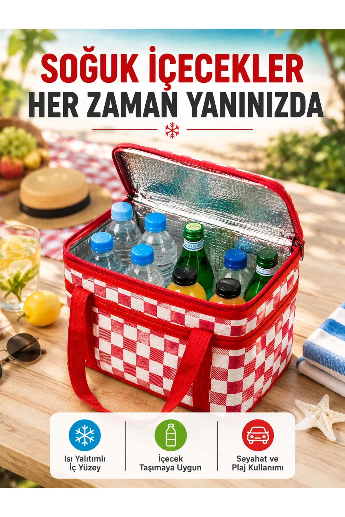 Alüminyum Folyo İç Yüzeyli Termos Çanta Kamp Plaj Market Ve Piknik Çantası