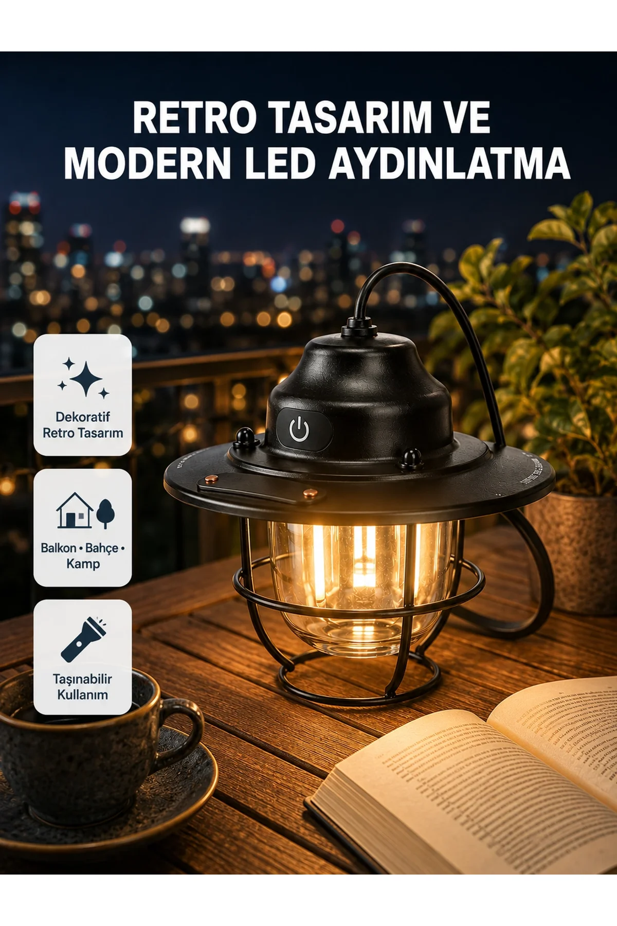 Retro Kamp Lambası Su Geçirmez Taşınabilir Gece Işığı Uzun Pil Ömürlü