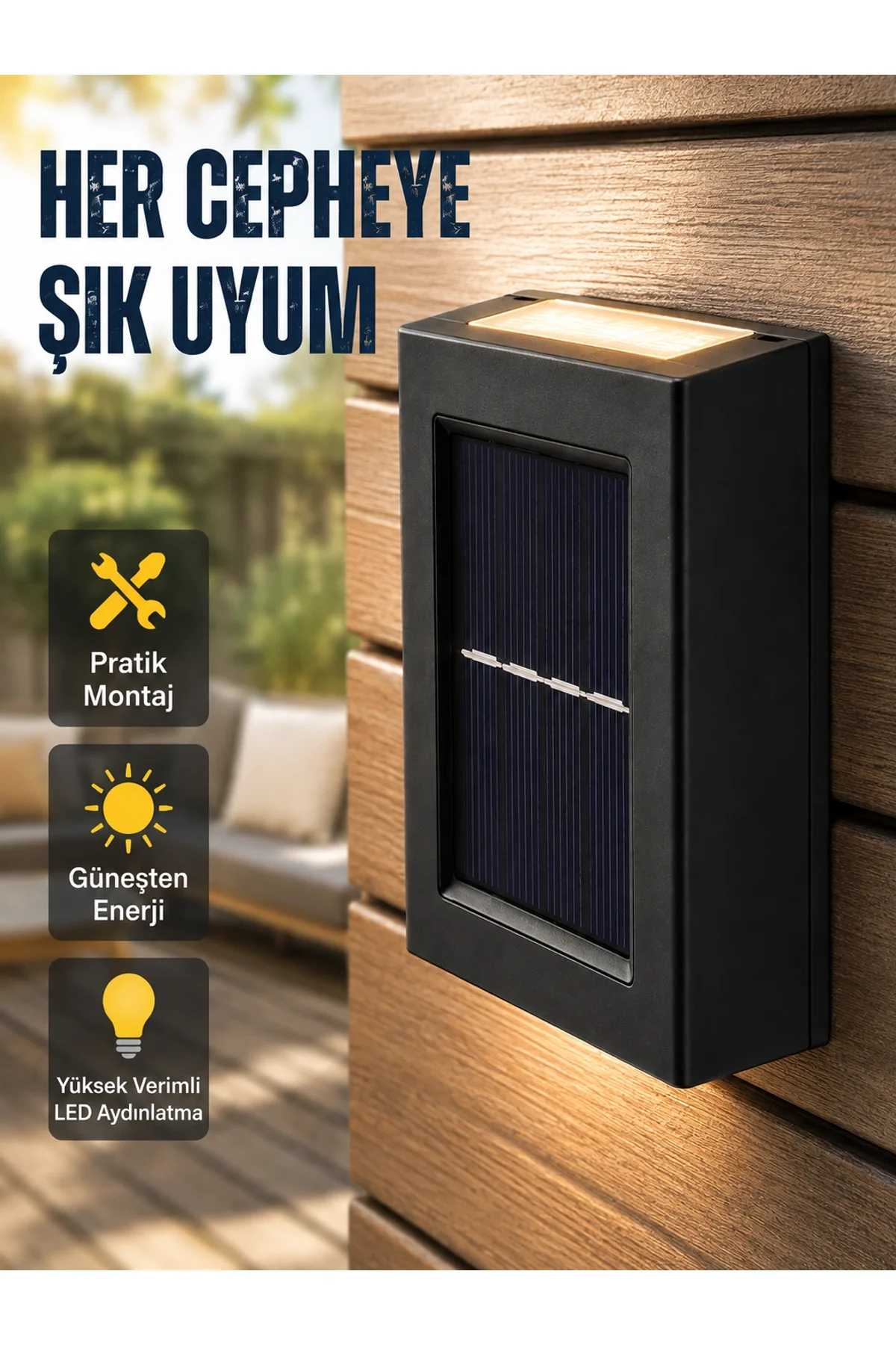 Güneş Enerjili Su Geçirmez Led Duvar Lambası Yeni Nesil