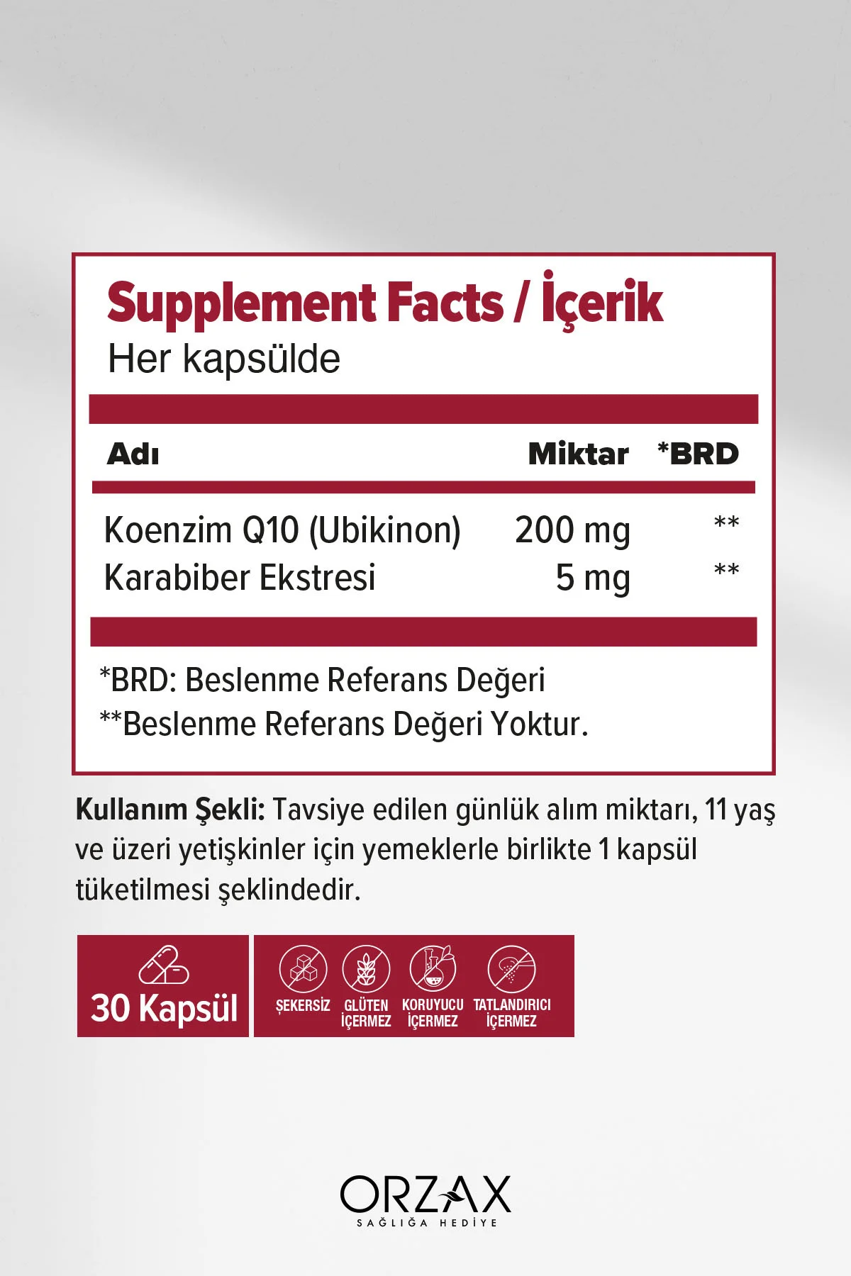 Ocean Koenzim Q10 200 mg Ubikinon + Karabiber Ekstresi 30 Kapsül - Orzax Görsel 3