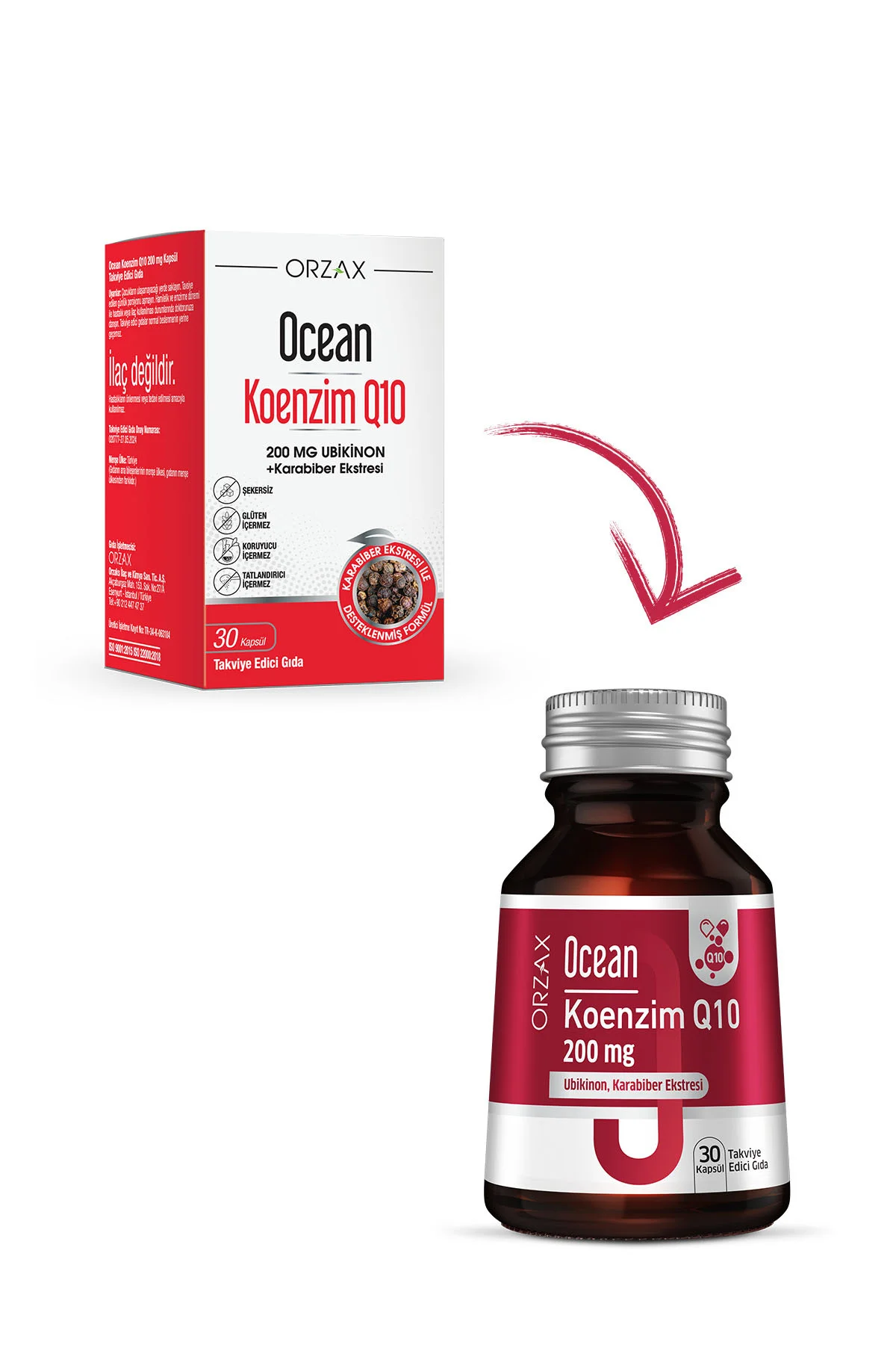 Ocean Koenzim Q10 200 mg Ubikinon + Karabiber Ekstresi 30 Kapsül