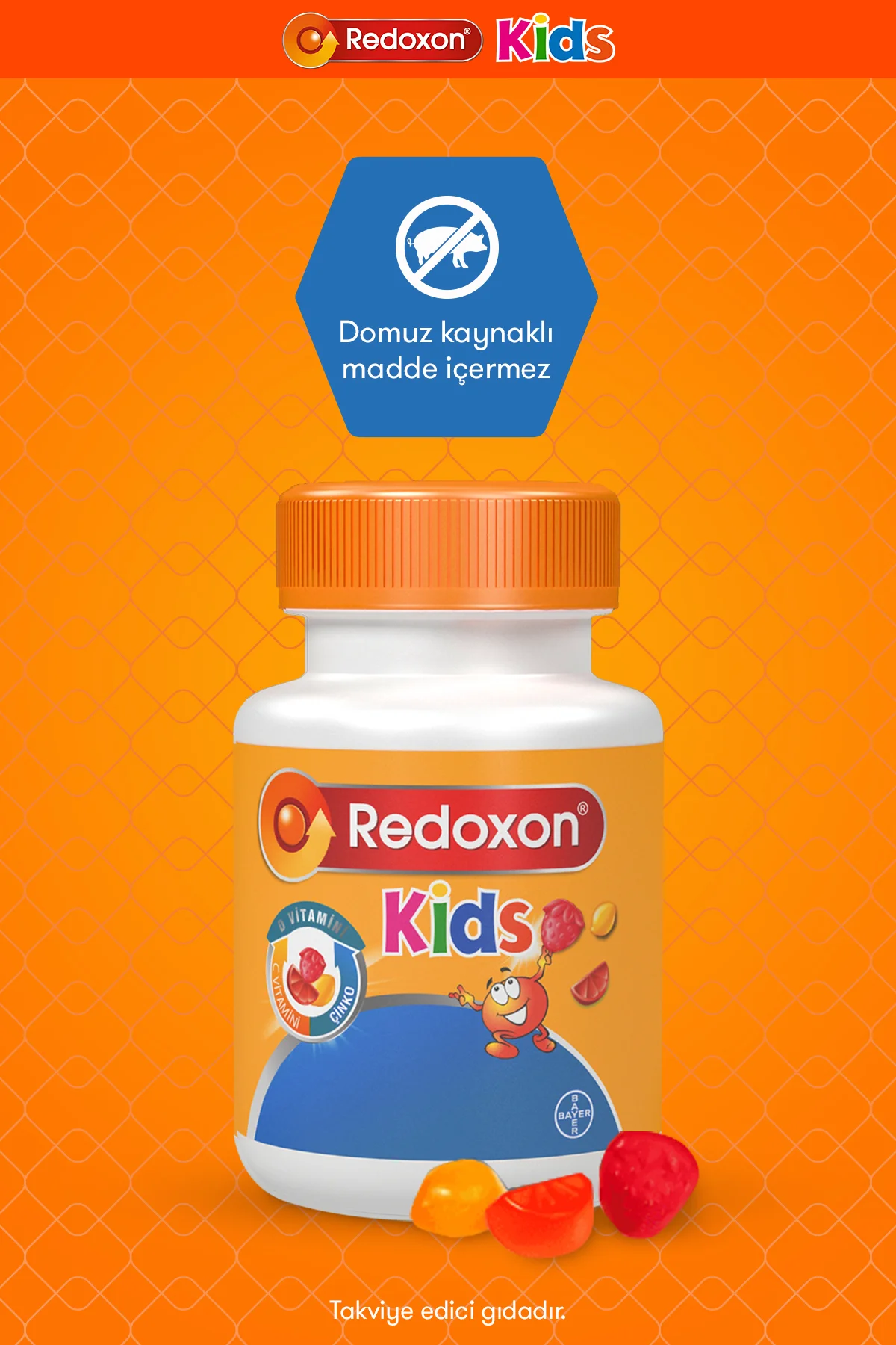 Kids Çiğnenebilir C Vitamini, D Vitamini ve Çinko Takviye Edici Gıda 60 adet - Redoxon Görsel 5