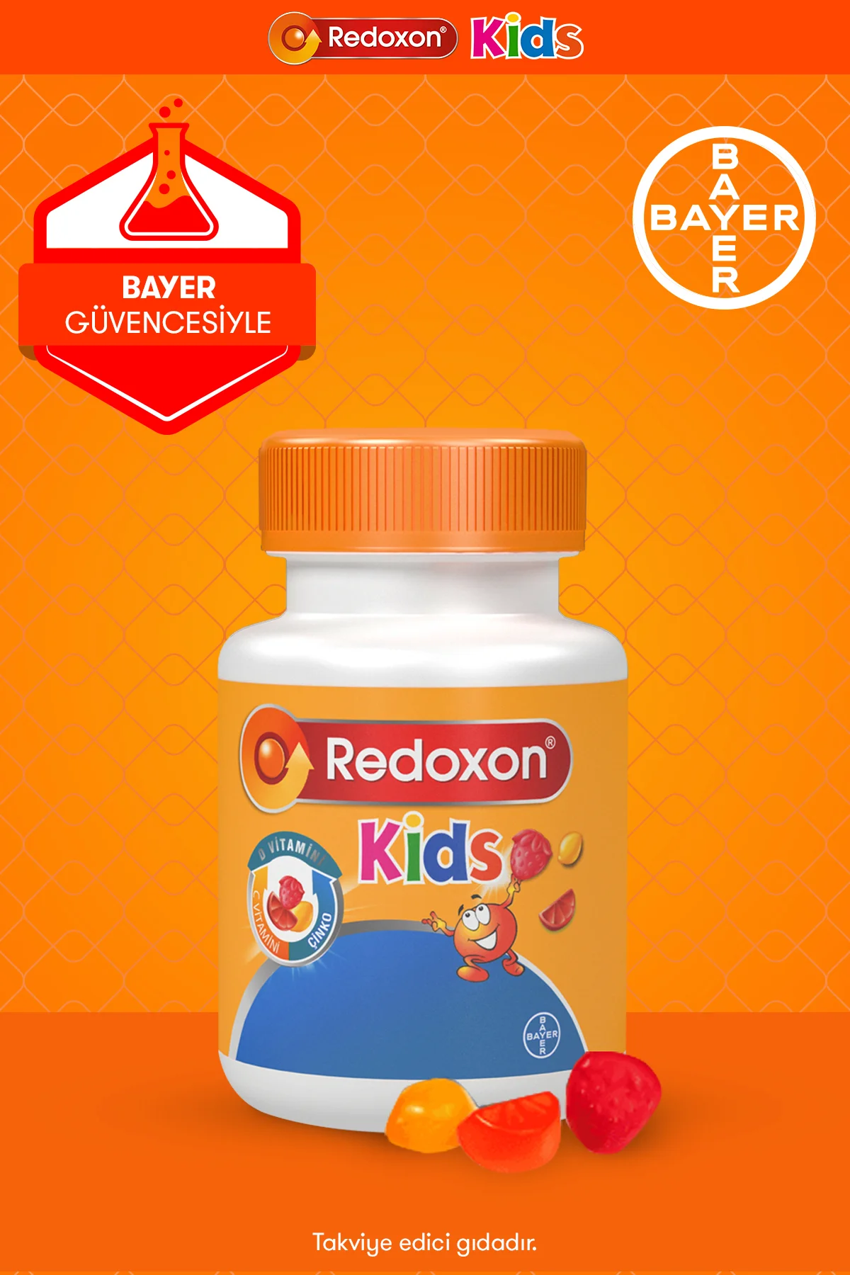 Kids Çiğnenebilir C Vitamini, D Vitamini ve Çinko Takviye Edici Gıda 60 adet - Redoxon Görsel 7