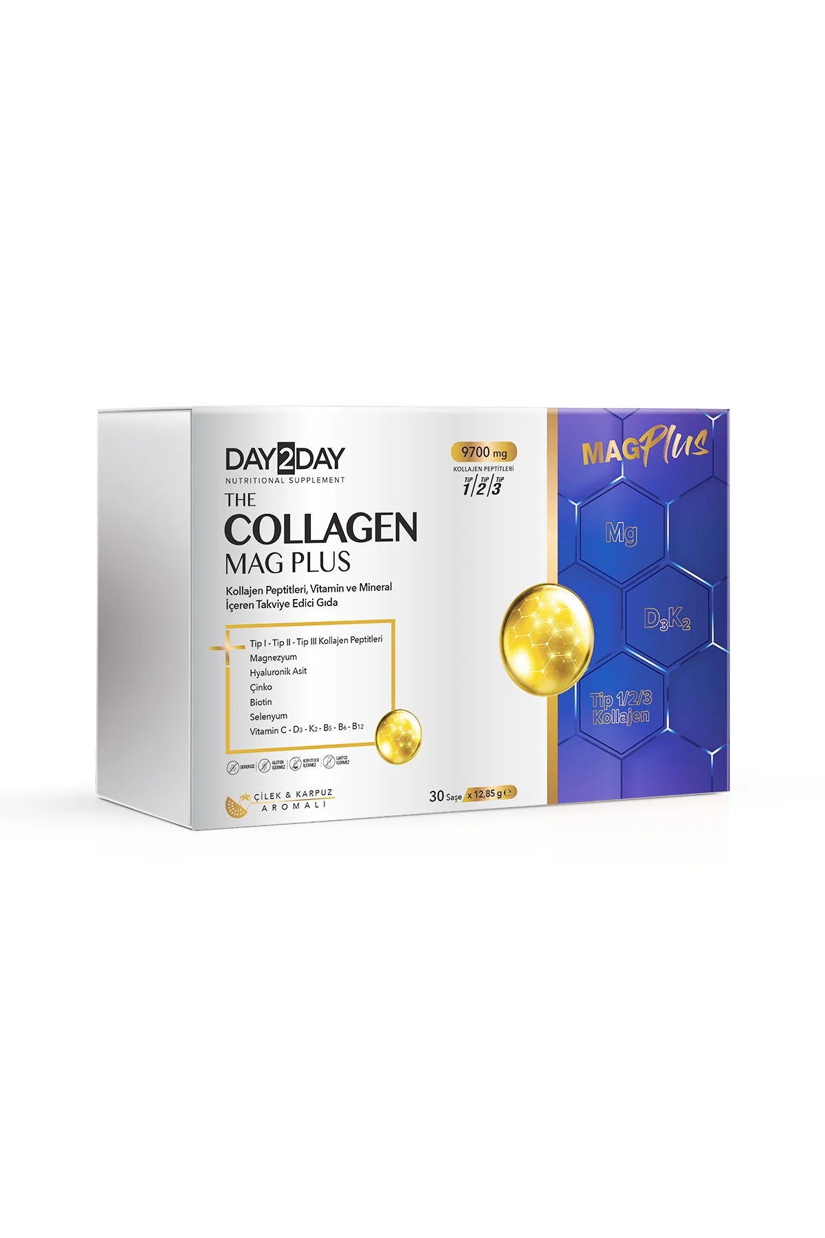 The Collagen Mag Plus Tip 1-2-3 Kolajen-Çilek Karpuz-Magnezyum,HA,C-D3-K2-B5-B6-B12 Vitamin 30Saşe - DAY2DAY Görsel 2