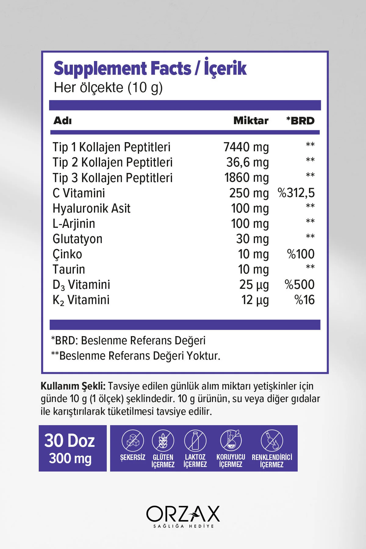 The Collagen All Body Tip 1/2/3 Kolajen-Glutatyon-Çinko, D3,K2,C Vitamini-Taurin-L-Arjinin-HA 300gr - DAY2DAY Görsel 2