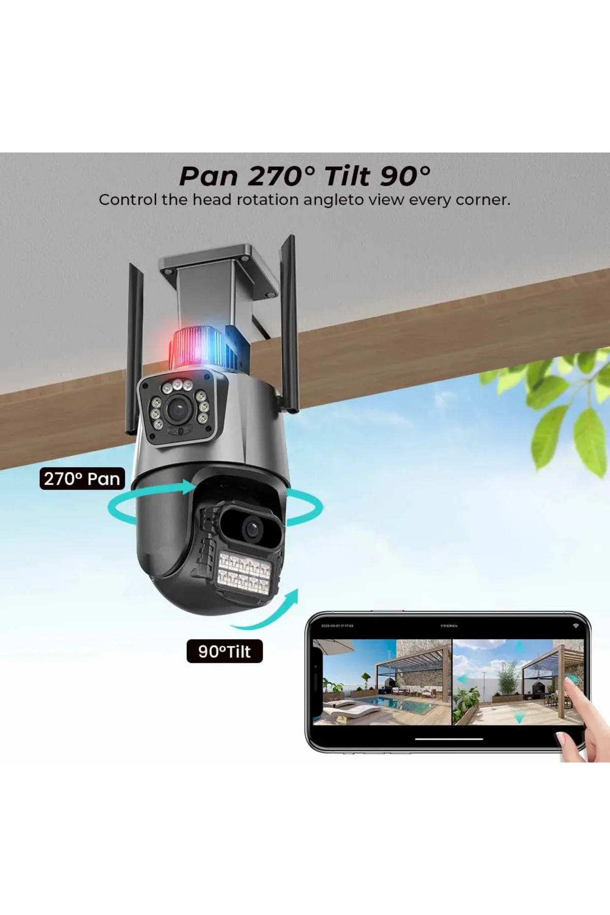 8x Kablosuz 5 mp Wıfı Ptz Kamera İç Dış Mekan Alarmlı 8x Zoom Gece Görüşlü Hd DOME 7 - pazariz Görsel 4