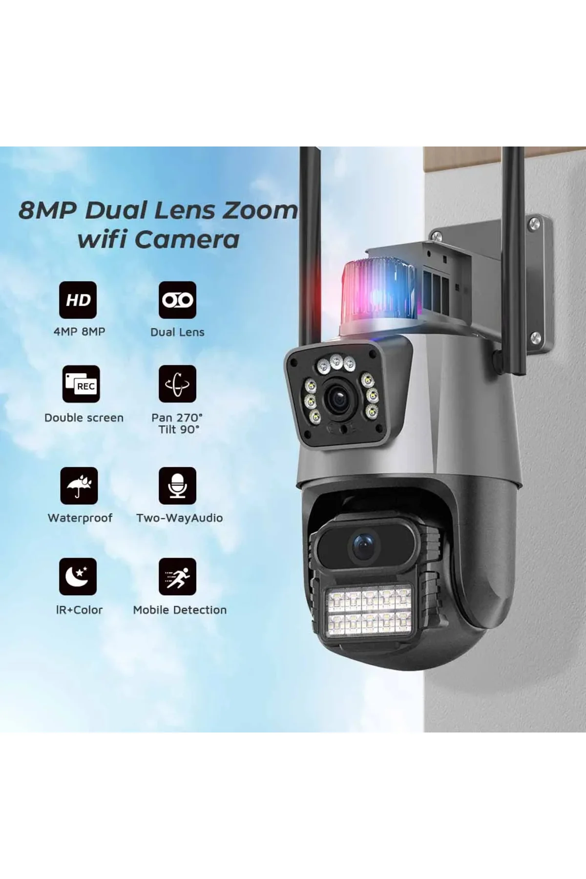 8x Kablosuz 5 mp Wıfı Ptz Kamera İç Dış Mekan Alarmlı 8x Zoom Gece Görüşlü Hd DOME 7 - pazariz Görsel 2