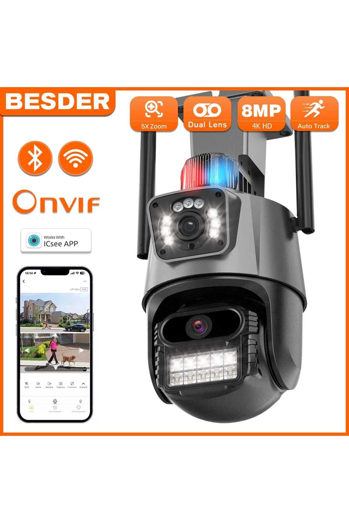8x Kablosuz 5 mp Wıfı Ptz Kamera İç Dış Mekan Alarmlı 8x Zoom Gece Görüşlü Hd DOME 7 - pazariz Görsel 7