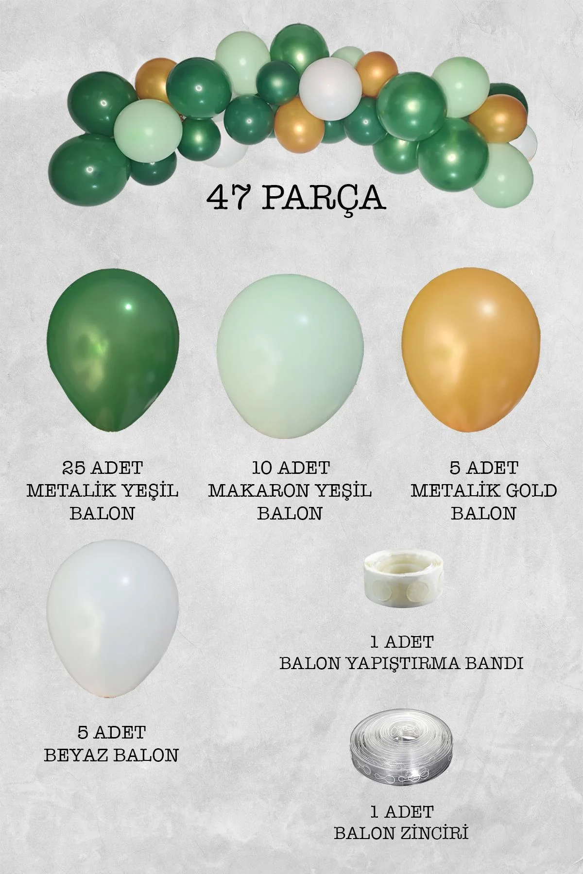 Yeşil Gold Konsept Balon Zinciri 47 Parça - PEKSHOP Görsel 2