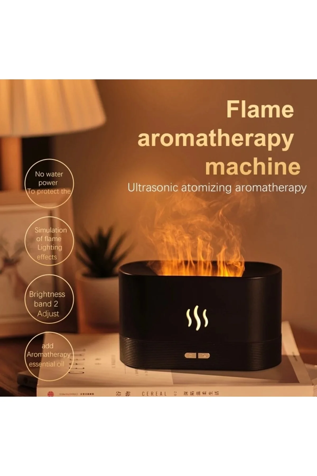 Ultrasonik Hava Nemlendirici Şömine Simülasyon 3d Alev Işığı Buhar Makinesi 180 Ml Siyah - pazariz Görsel 7