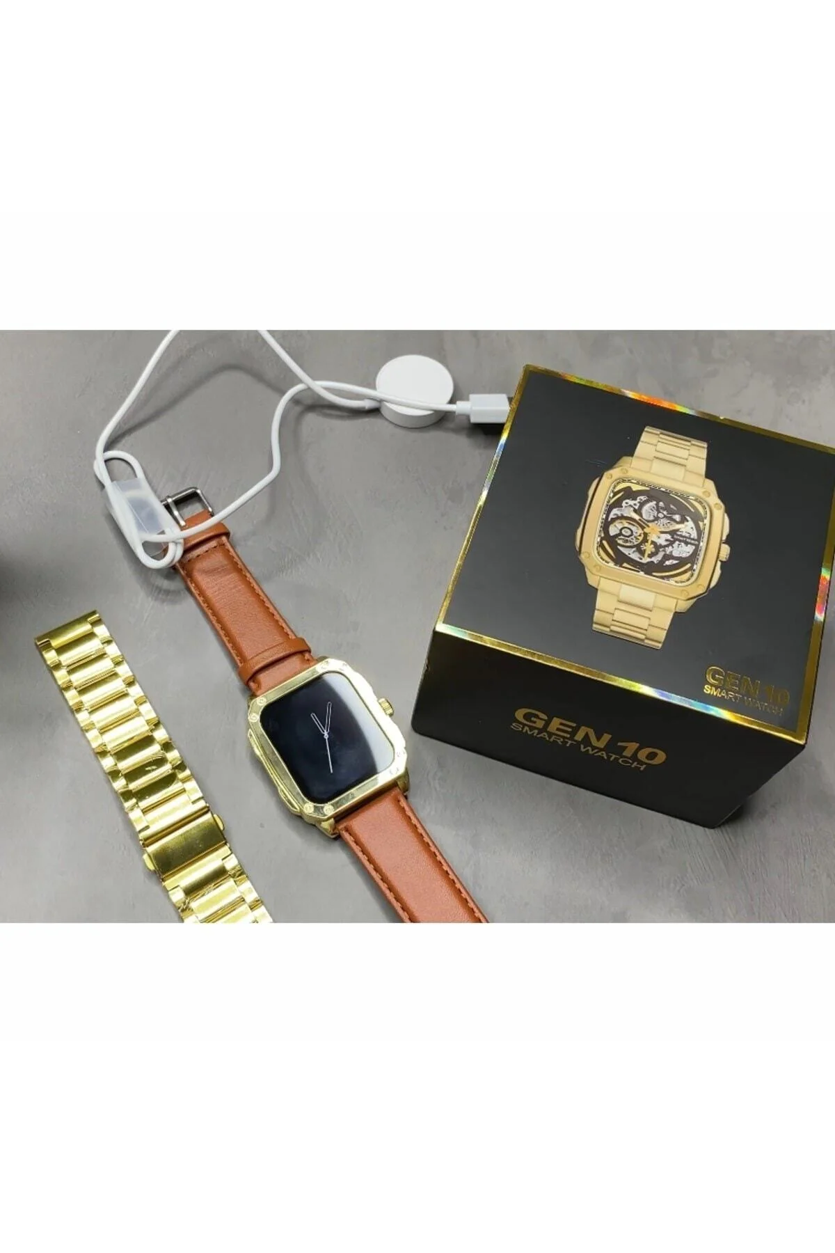 Watch Gold Series Gen 10 Özel Seri Metal/deri Çift Kordon Limited Edition Altın Rengi Akıllı Saat - pazariz Görsel 4