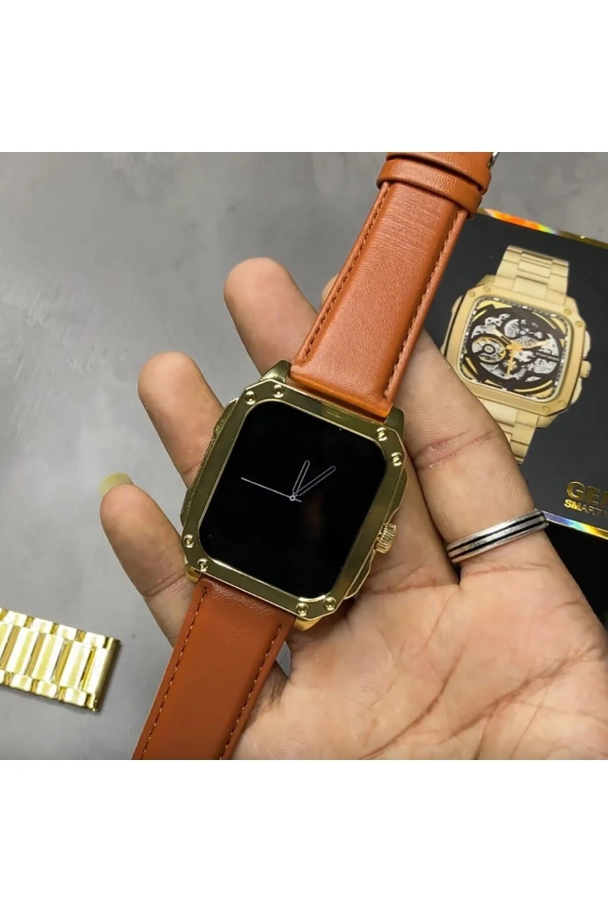 Watch Gold Series Gen 10 Özel Seri Metal/deri Çift Kordon Limited Edition Altın Rengi Akıllı Saat - pazariz Görsel 2