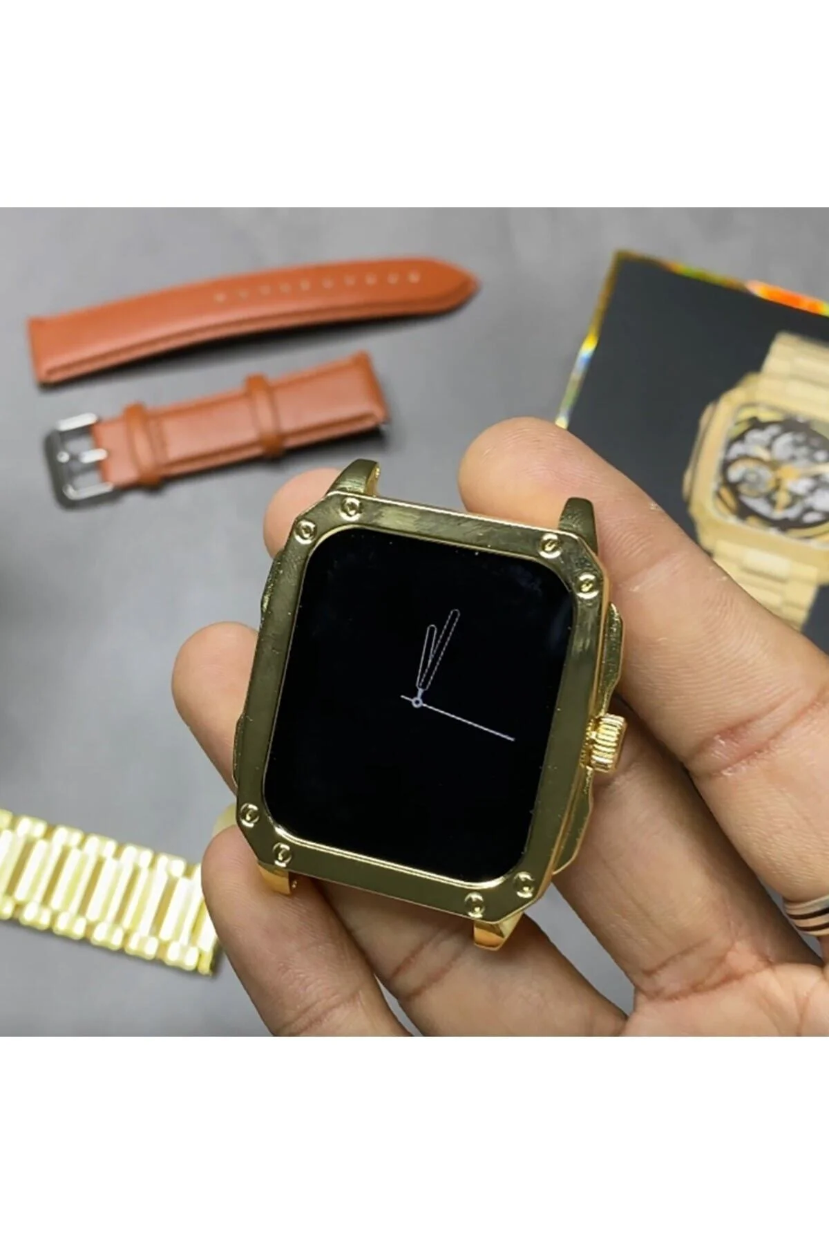 Watch Gold Series Gen 10 Özel Seri Metal/deri Çift Kordon Limited Edition Altın Rengi Akıllı Saat - pazariz Görsel 3
