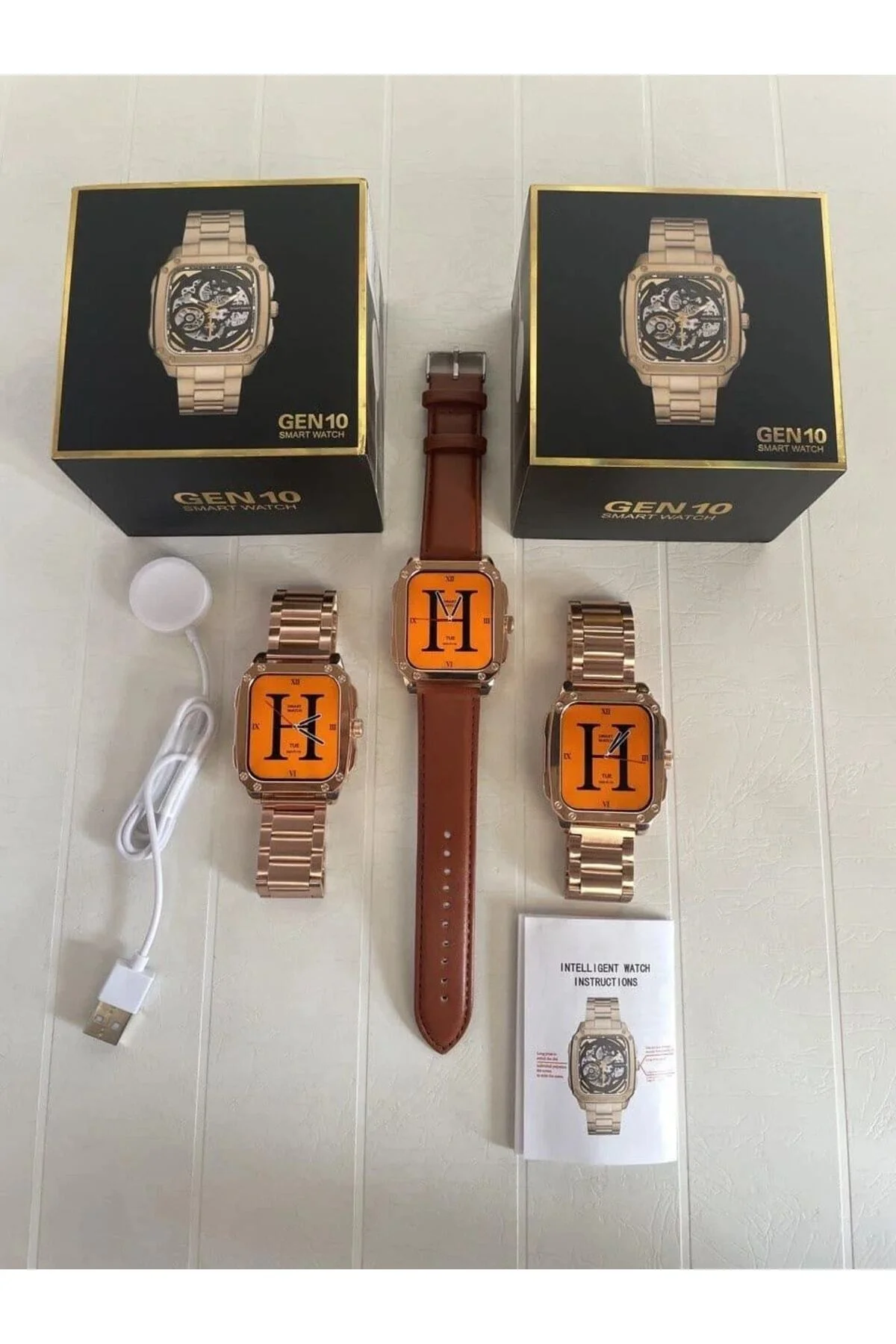 Watch Gold Series Gen 10 Özel Seri Metal/deri Çift Kordon Limited Edition Altın Rengi Akıllı Saat - pazariz Görsel 6