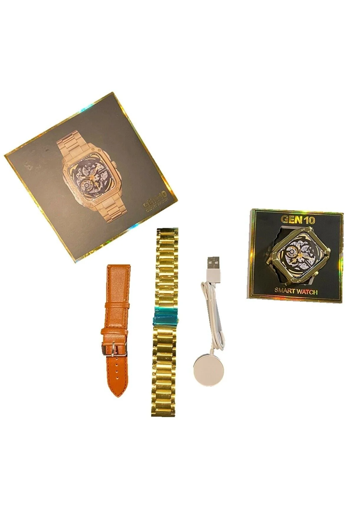 Watch Gold Series Gen 10 Özel Seri Metal/deri Çift Kordon Limited Edition Altın Rengi Akıllı Saat - pazariz Görsel 5