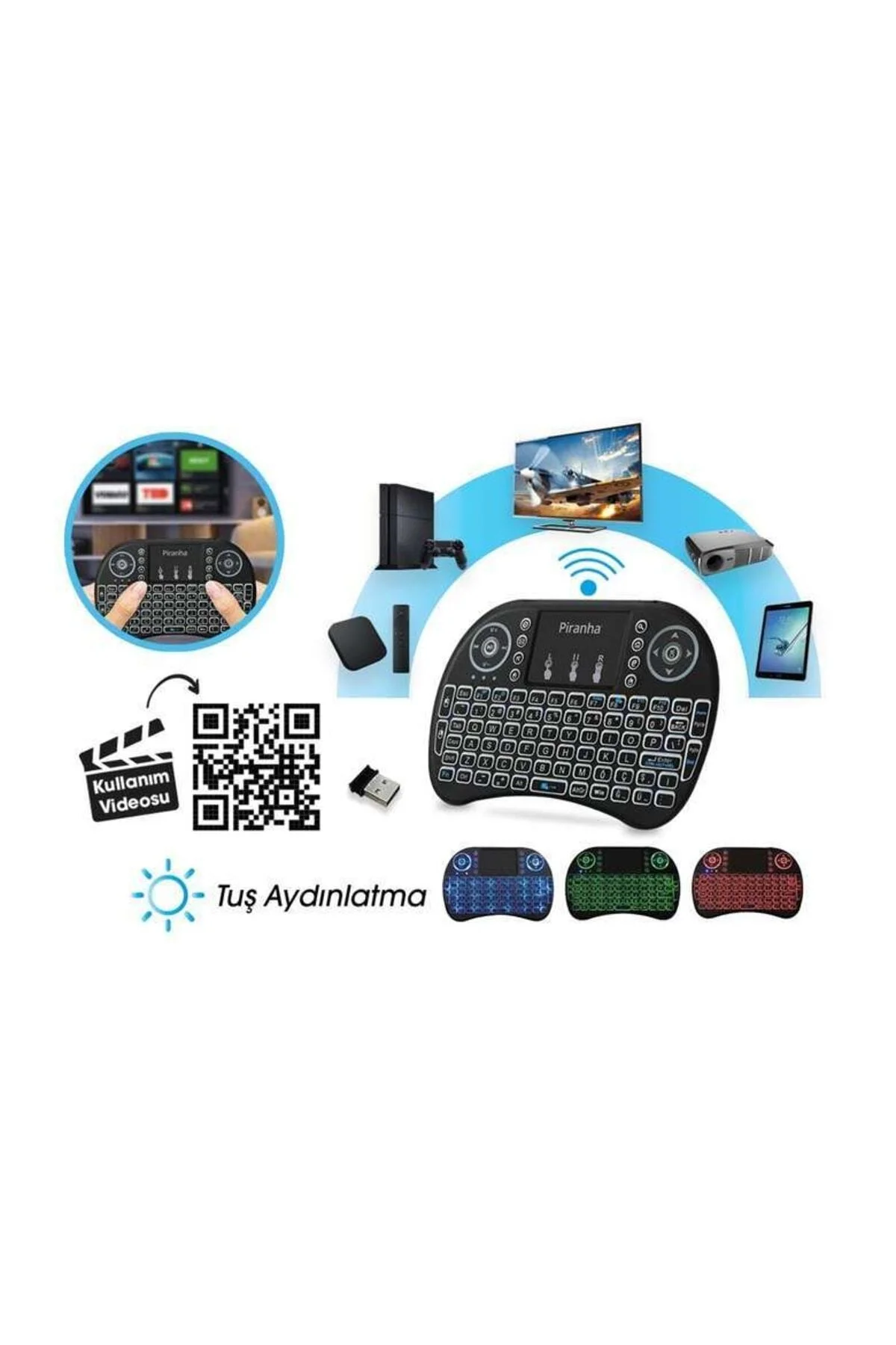 Işıklı Kablosuz Şarjlı Mini Klavye Mouse Tv-tablet-xbox - Xnews Görsel 2