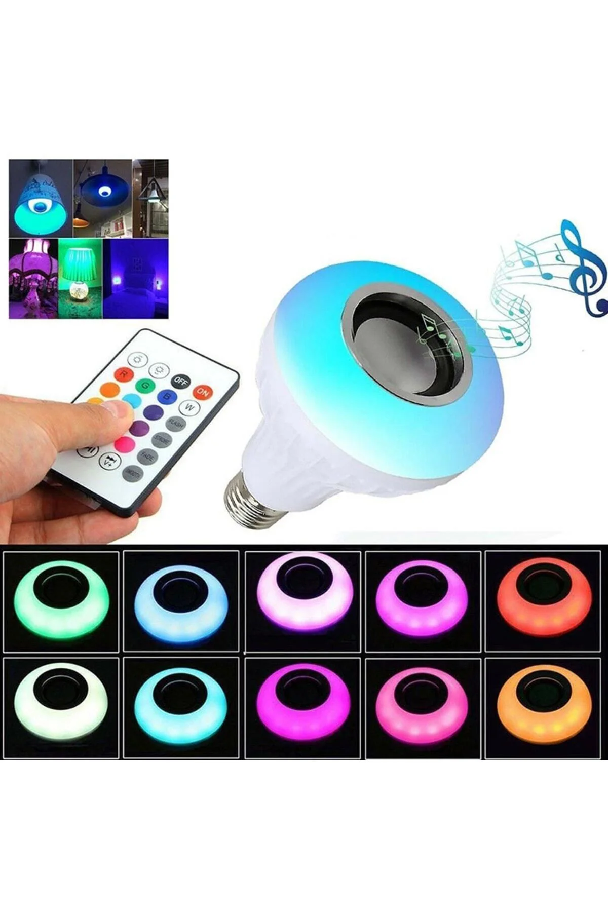 Bluetooth Hoparlör Rgb Ledli Lamba Kumandalı Mp3 Çalar Ampul Renkli Ampul Rgb