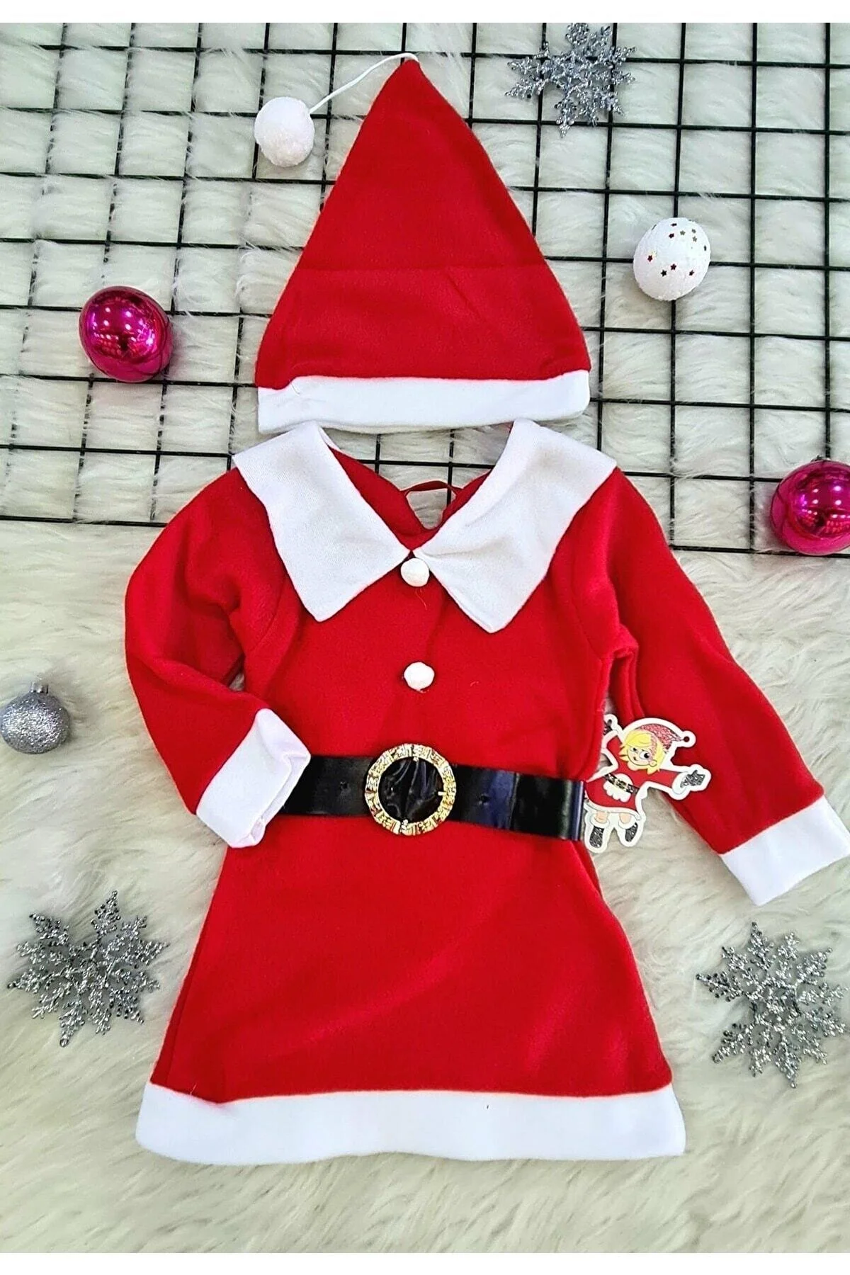 Kız Çocuk Noel Elbise Noel Baba Kıyafeti Kostümü Yılbaşı