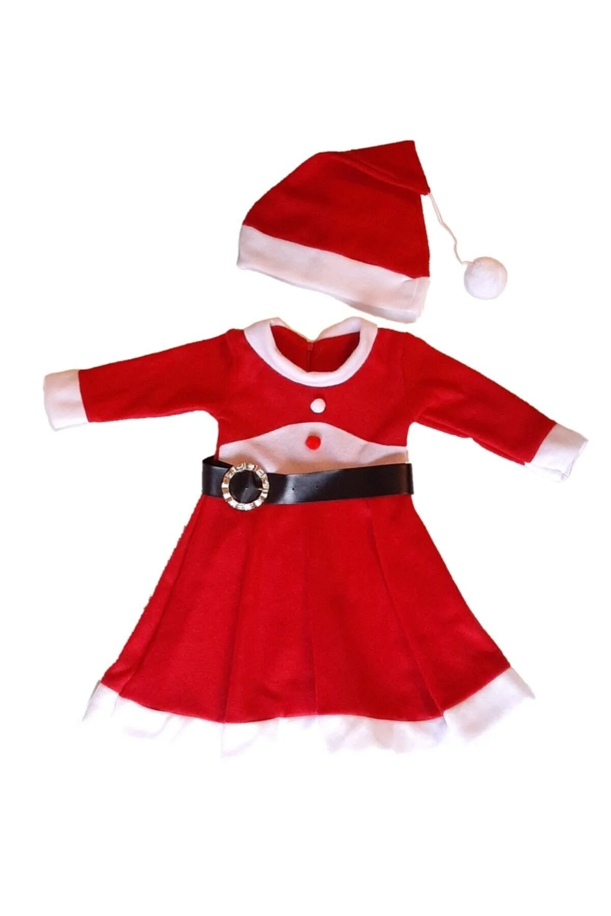 Kız Çocuk Pileli Noel Elbise Noel Baba Kıyafeti Kostümü