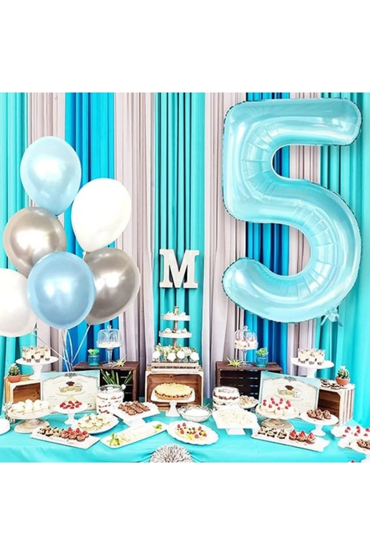 8 Rakam Pastel Mavi Folyo Balon 76 Cm - Partioutlet Görsel 2