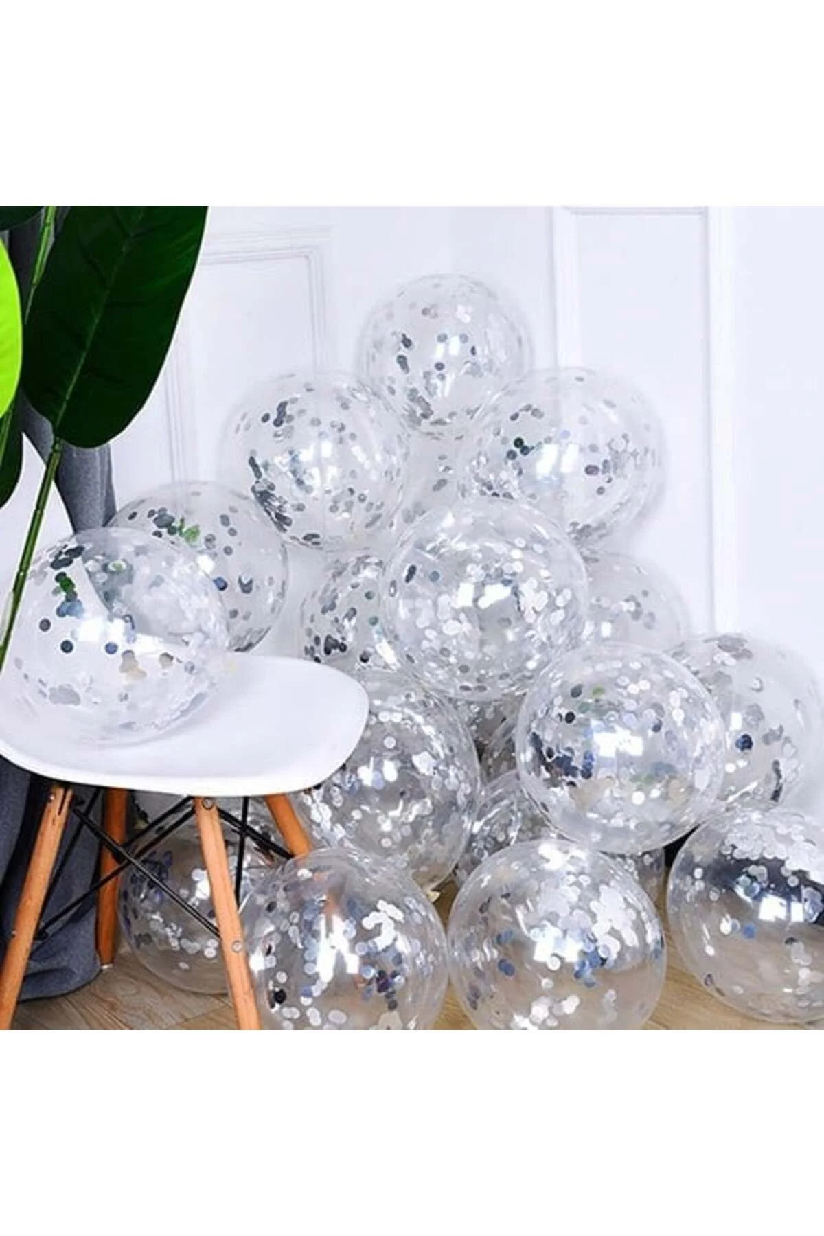 Beyaz Gümüş Konfetili Balon - Partioutlet Görsel 4