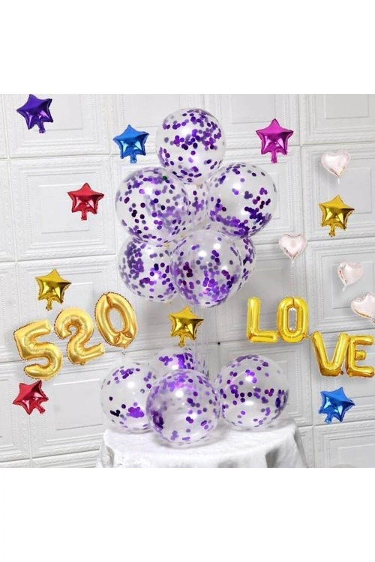 Mor Beyaz Konfetili Balon - Partioutlet Görsel 4
