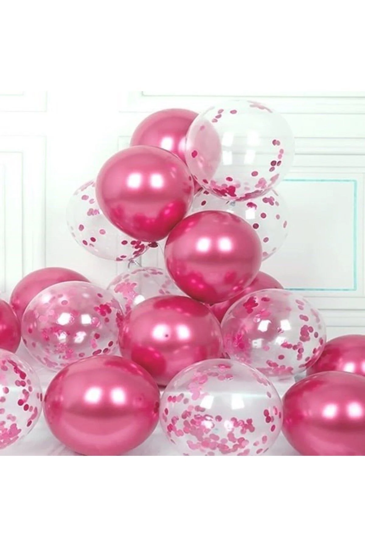 Fuşya Beyaz Konfetili Balon - Partioutlet Görsel 4