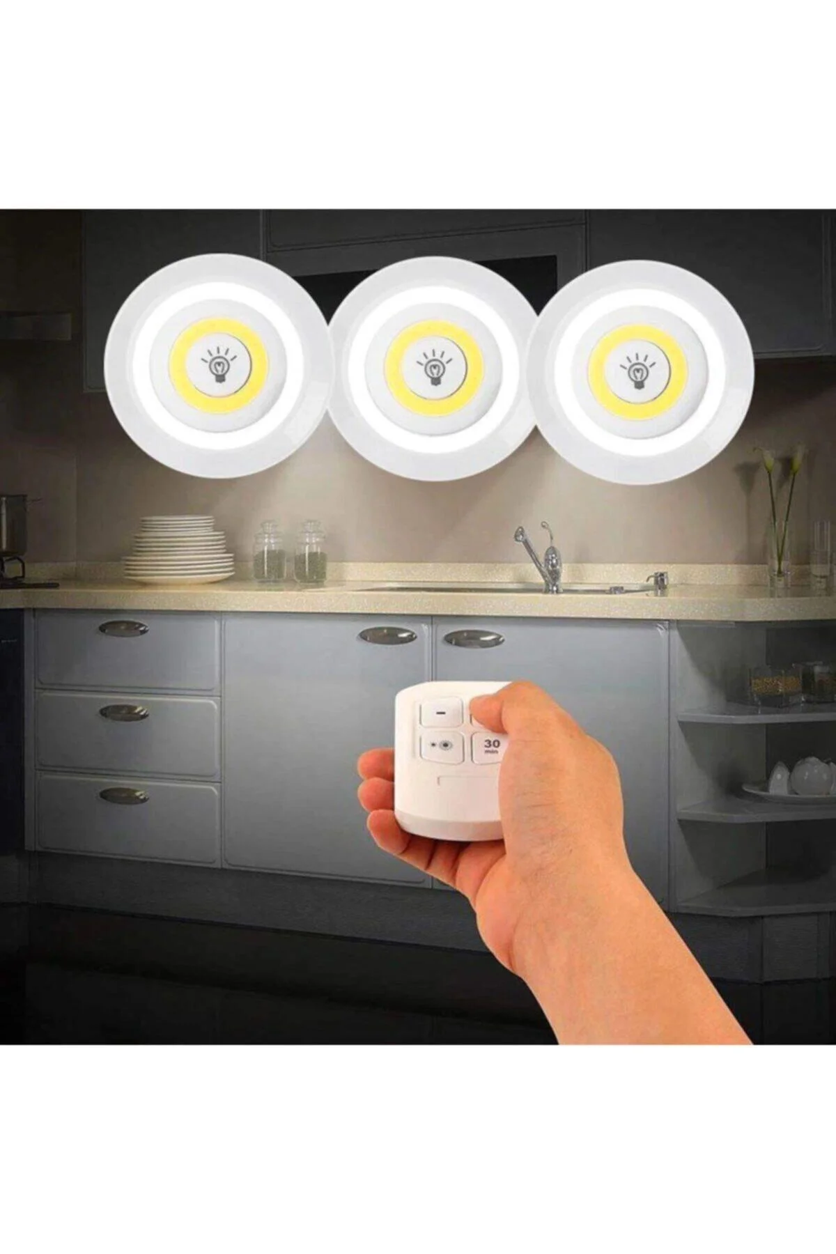 3'lü Led Spot Lamba Beyaz Cob Ledli Uzaktan Kumandalı Spot Ledle - rennway Görsel 4