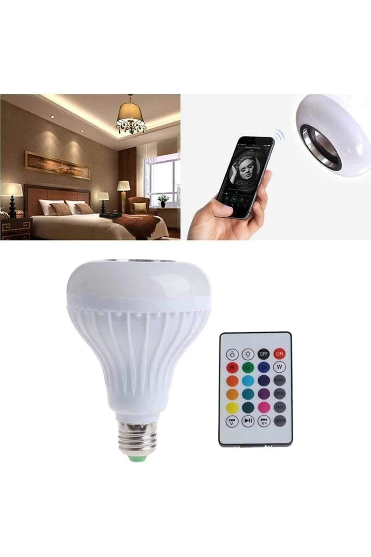 ® Paddsun Led Rgb Renkli Işık E27 Bluetooth Kontrollü Akıllı Müzik Ses Hoparlör Lambaları - GAMER Görsel 2
