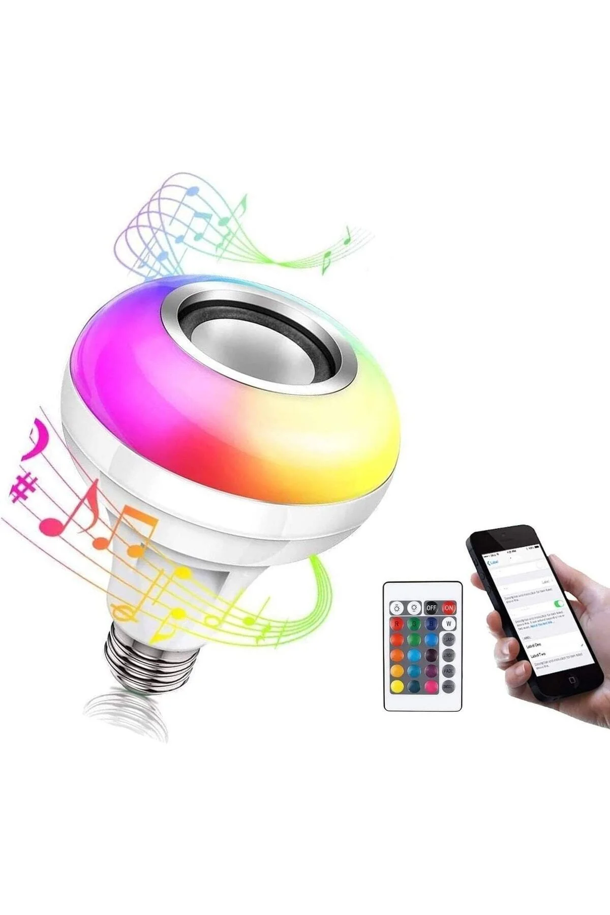 ® Paddsun Led Rgb Renkli Işık E27 Bluetooth Kontrollü Akıllı Müzik Ses Hoparlör Lambaları