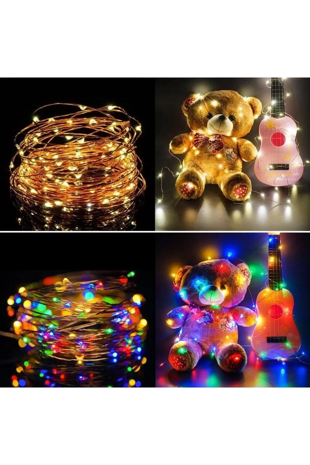 100 Ledli 10 Metre Pilli Renkli V Sarı Peri Led Atif Aydınlatma (8 Fonksiyonlu)
