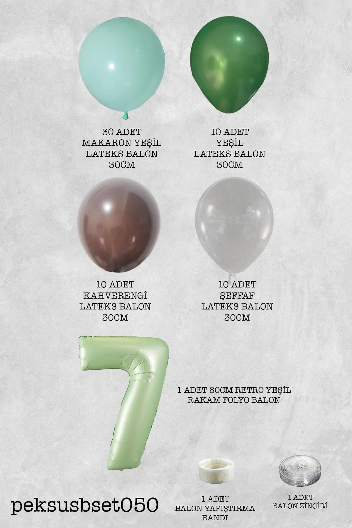 Retro Yeşil 7 Yaş Rakamlı Balon Zinciri Seti Retro Yeşil Kahve Renkler Doğum Günü Balonları - PEKSHOP Görsel 2